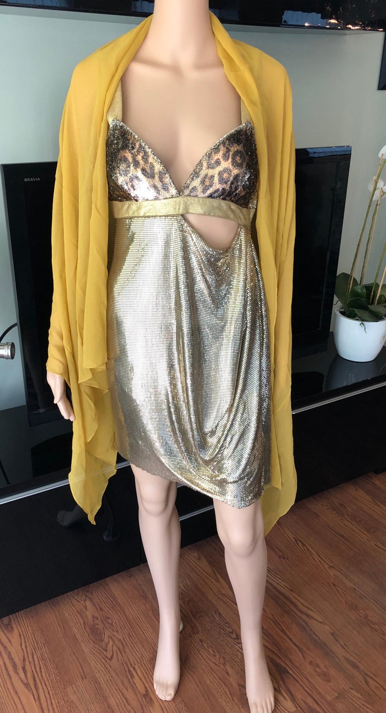 Gianni Versace F/W 1994 Runway Ad Campaign Vintage Gold Oroton Metal Mesh  Dress