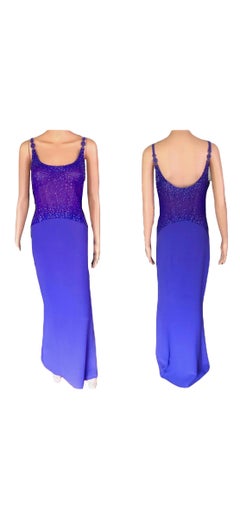 Gianni Versace F/W 1996 Runway Vintage Embellished Sheer Evening Dress Gown