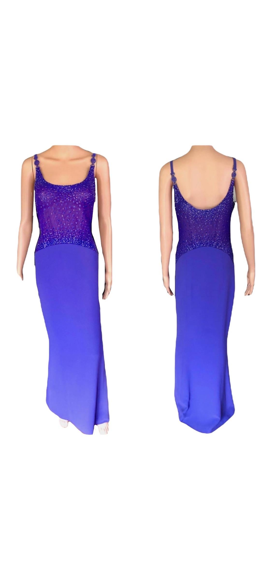 Gianni Versace F/W 1996 Runway Vintage Embellished Sheer Evening Dress Gown In Good Condition For Sale In Naples, FL