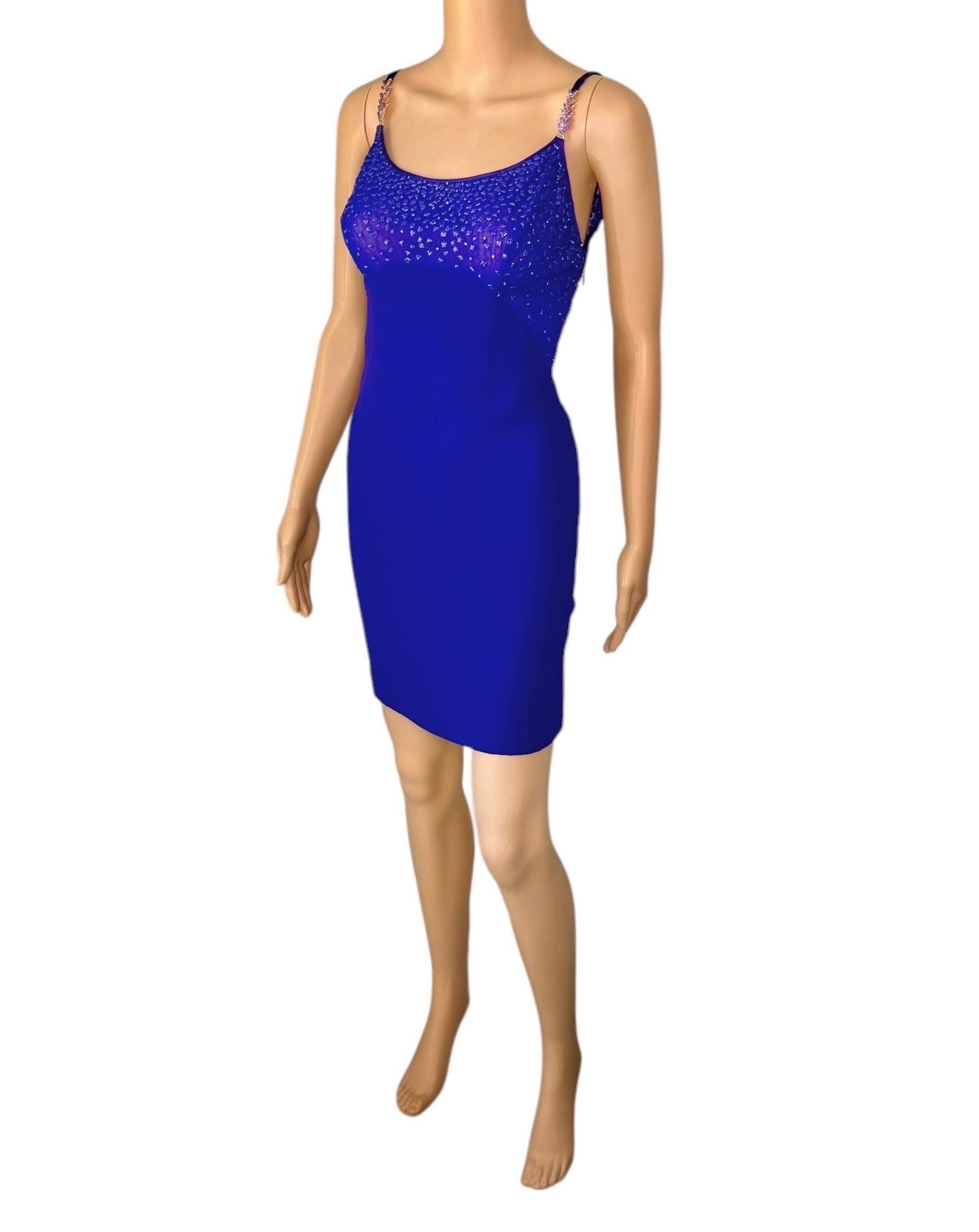 Gianni Versace F/W 1996 Runway Vintage embellie mini robe de soirée transparente en vente 5
