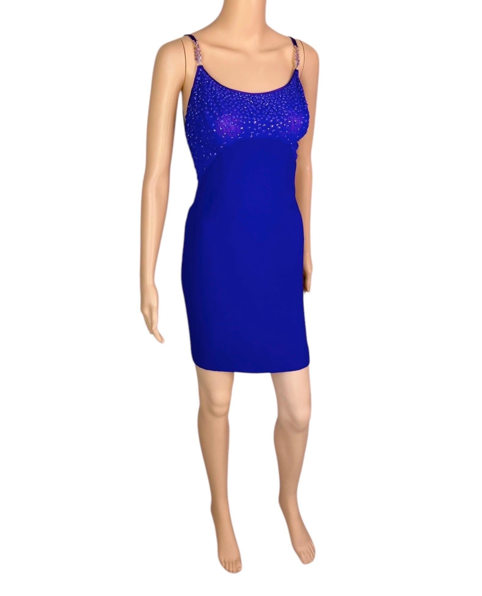 Gianni Versace F/W 1996 Runway Vintage embellie mini robe de soirée transparente en vente 7