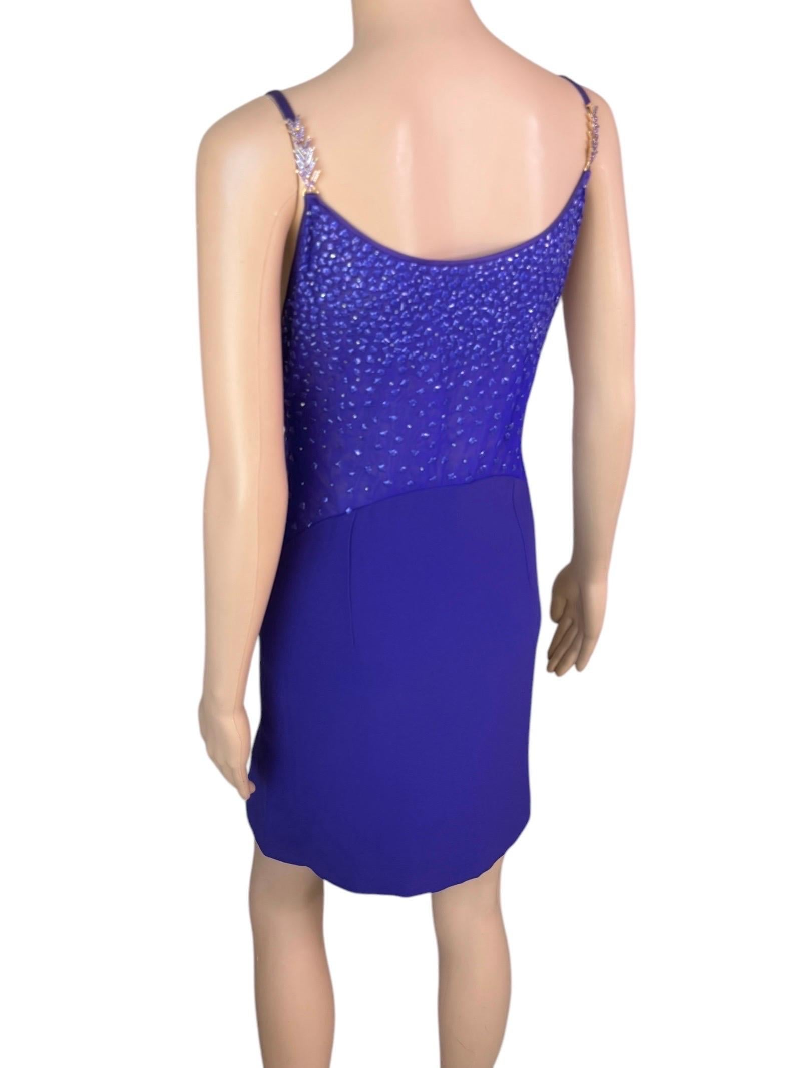 Gianni Versace F/W 1996 Runway Vintage embellie mini robe de soirée transparente en vente 1