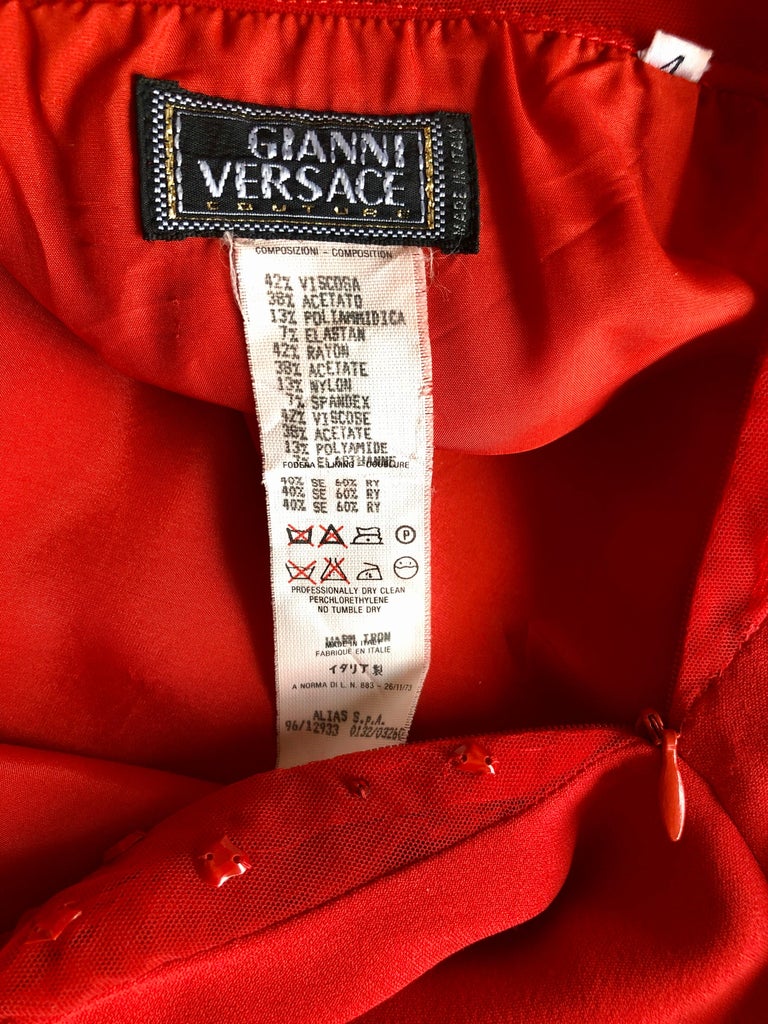 Gianni Versace F/W 1996 Runway Vintage Embellished Sheer Red Evening Mini Dress  For Sale 6