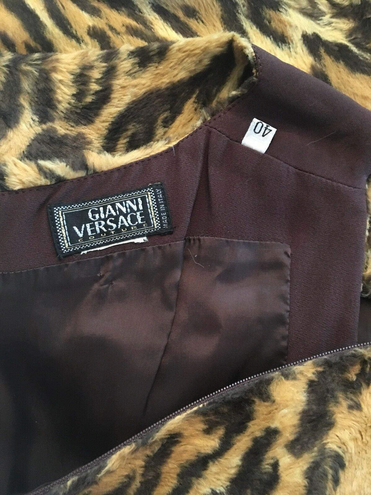Brown Gianni Versace F/W 1996 Runway Vintage Faux Fur Leopard Dress