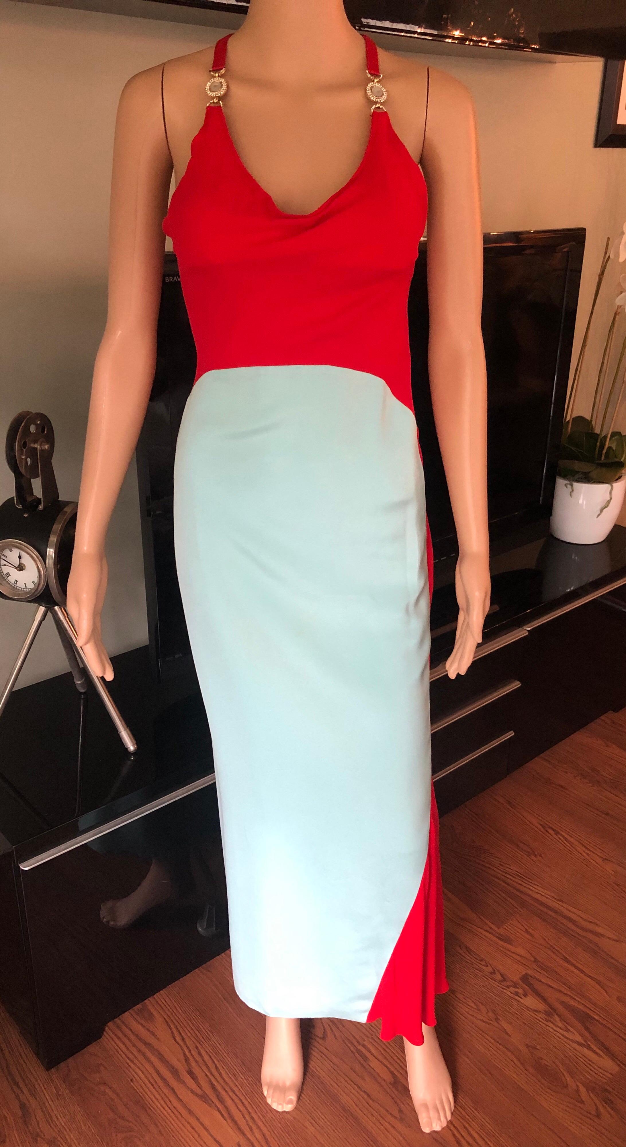 Gianni Versace F/W 1996 Runway Vintage Iconic Embellished Colorblock Dress Gown  In Good Condition In Naples, FL