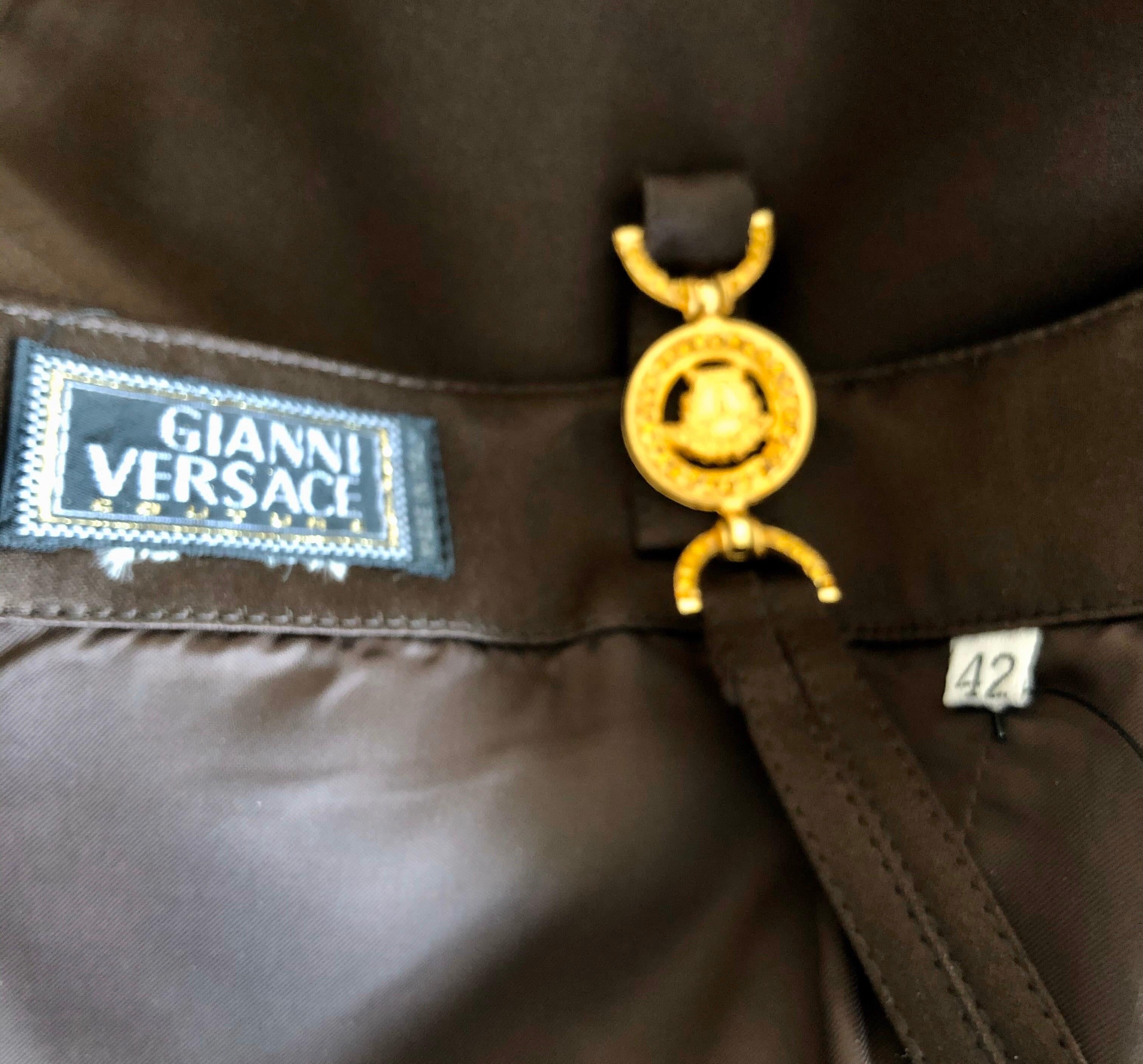 Women's Gianni Versace F/W 1996 Runway Vintage Silk Brown Top For Sale