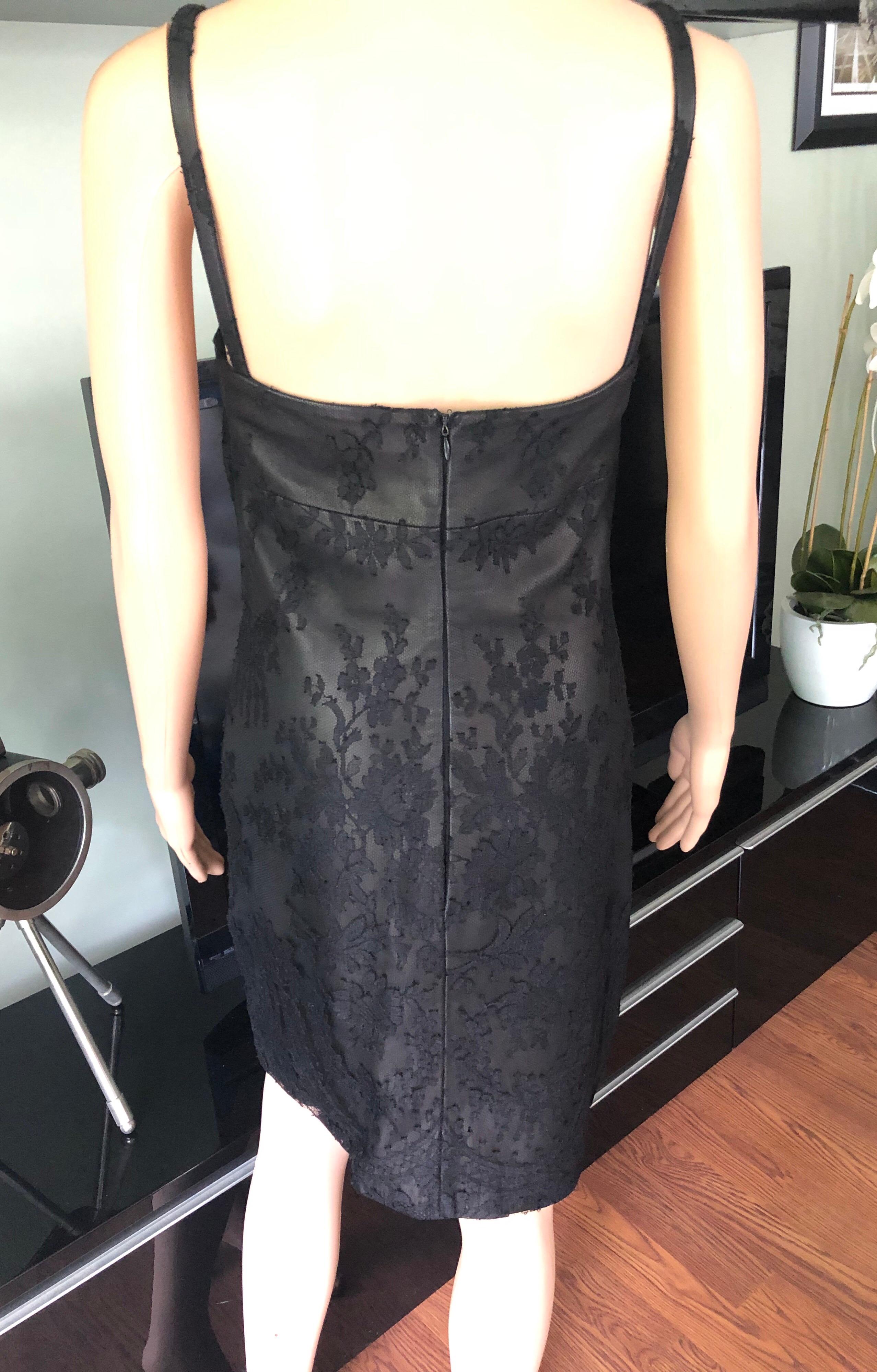 Gianni Versace F/W 1996 Vintage Lace and Leather Black Mini Dress  In Good Condition For Sale In Naples, FL