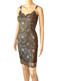 Gianni Versace F/W 1996 Vintage Metallic Floral Lace Brown Mini Dress