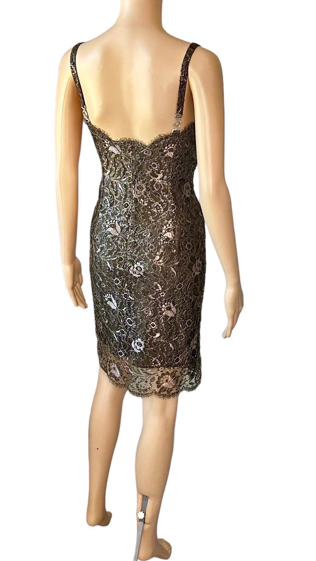 Gianni Versace F/W 1996 Vintage Metallic Floral Lace Brown Mini Dress  For Sale 2