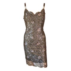 Gianni Versace F/W 1996 Vintage Metallic Floral Lace Brown Mini Dress