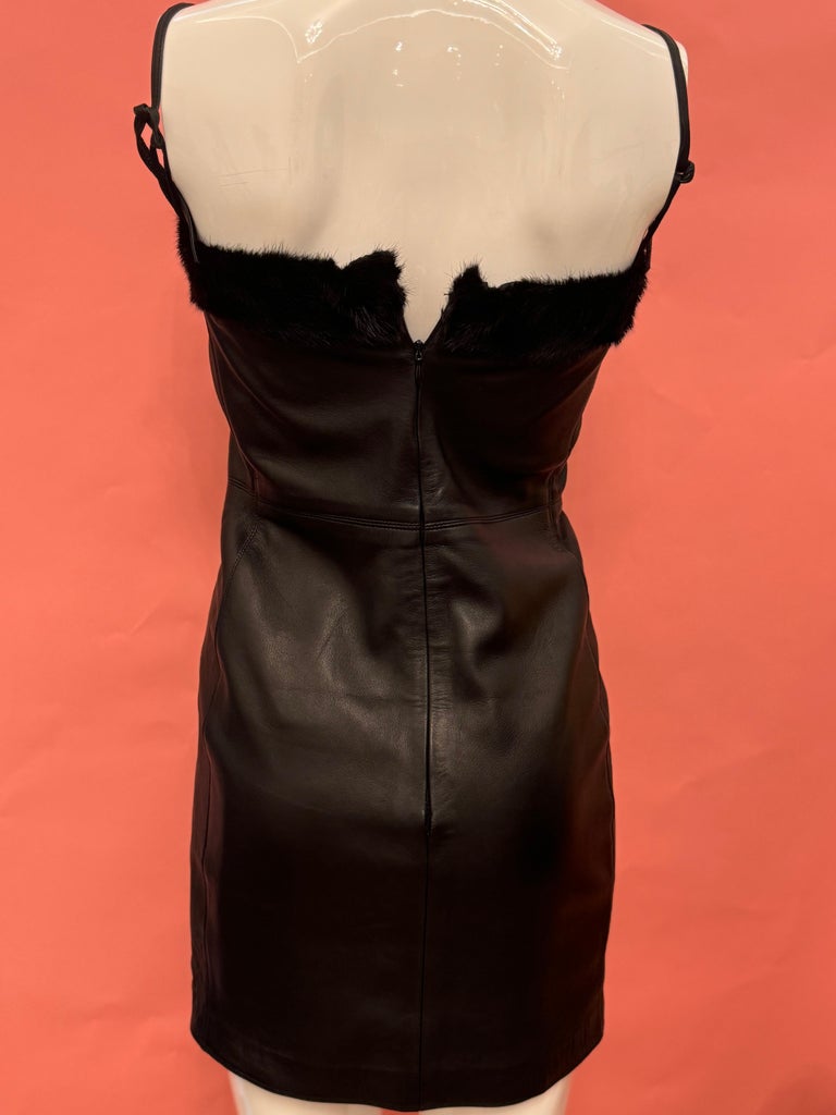 超レア Gianni Versace レザードレス ミンク付き F/W 1997 Gianni Versace F/W 1997 lambskin leather and mink fur dress