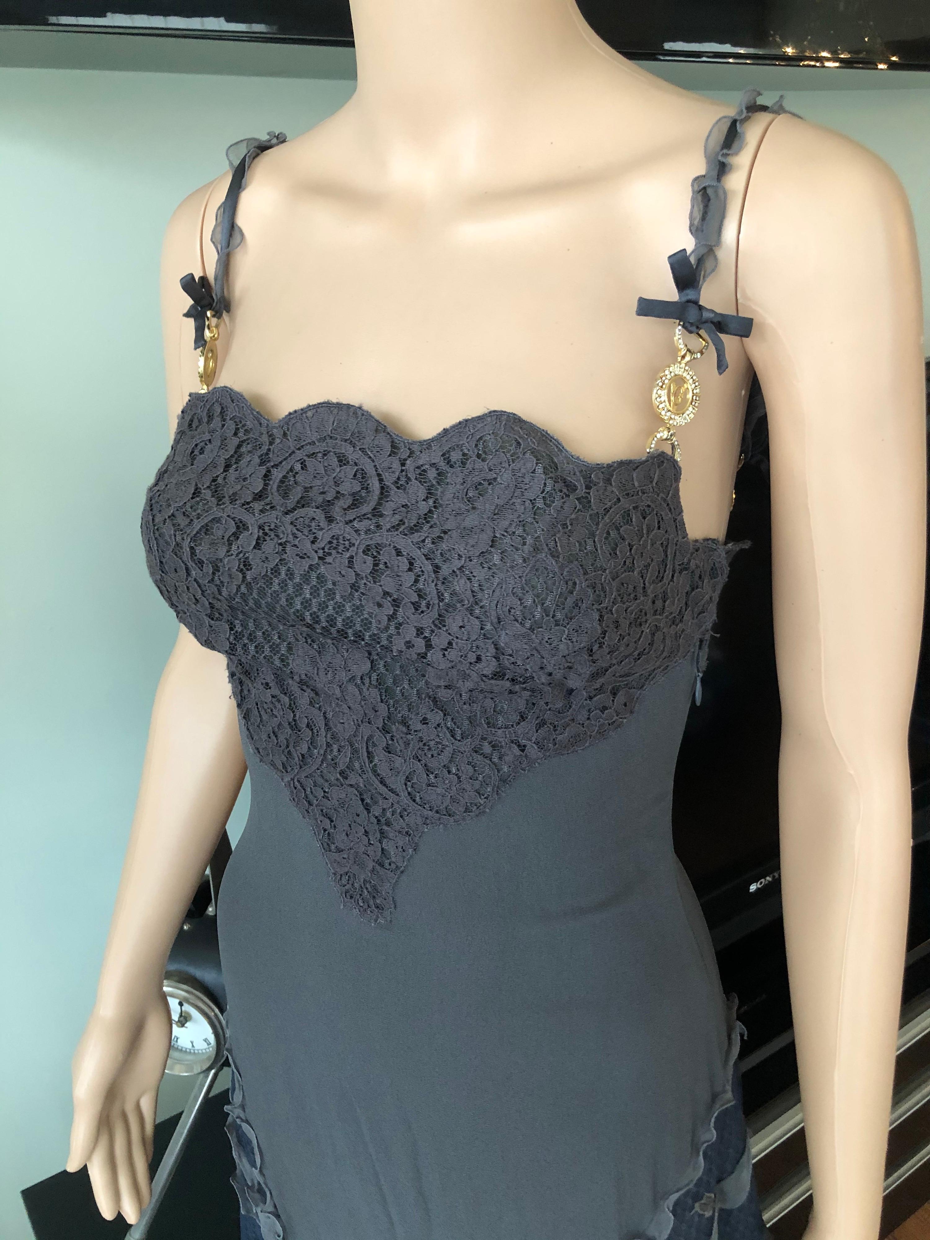 gianni versace s/s 1992 bustier lace bra sheer panels slit evening dress gown