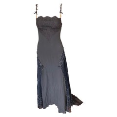 Gianni Versace S/S 1997 Runway Sheer Lace Panels Grey Evening Dress Gown