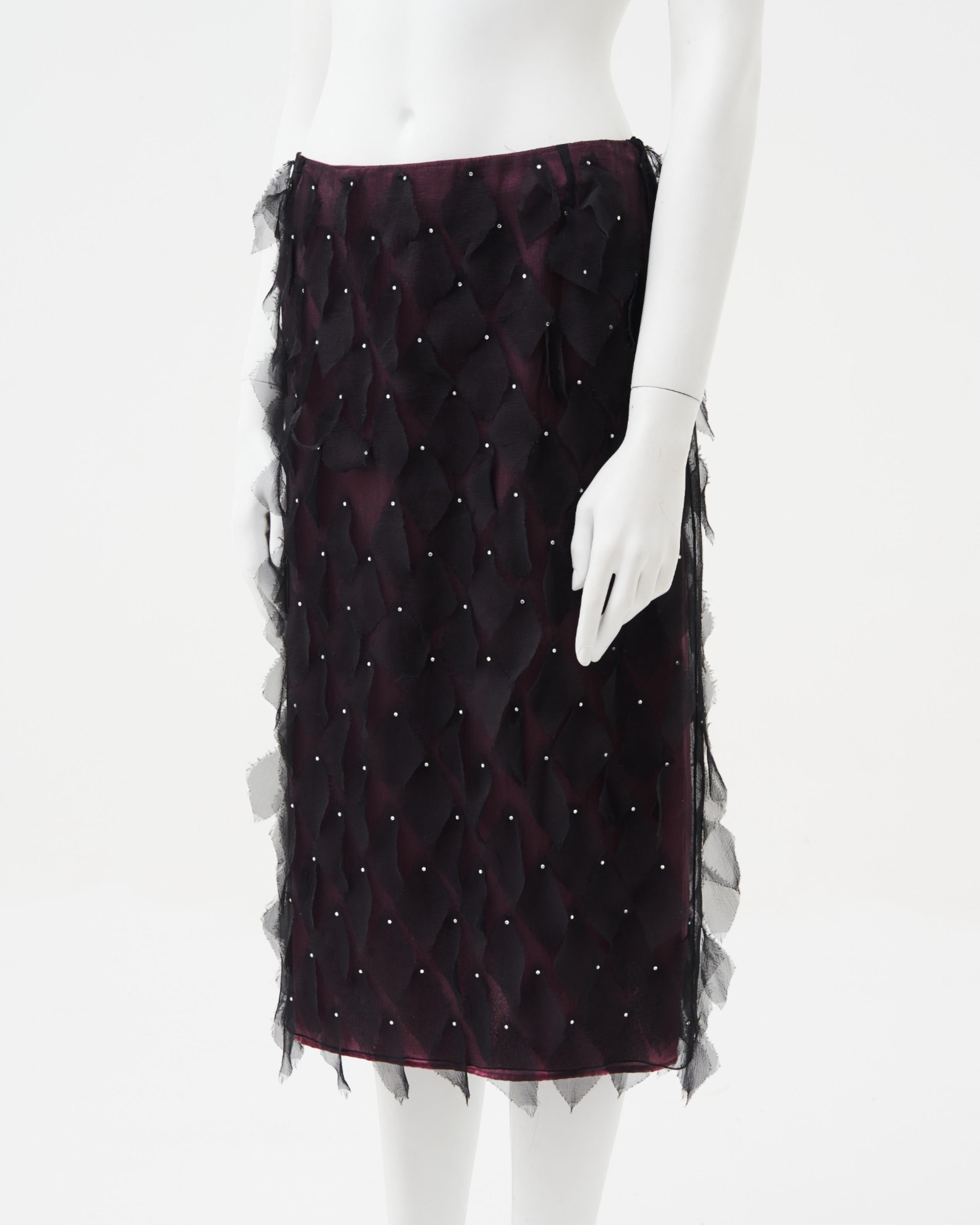 Black Gianni Versace F/W 1998 Couture - Jupe en soie violette avec ornements en vente