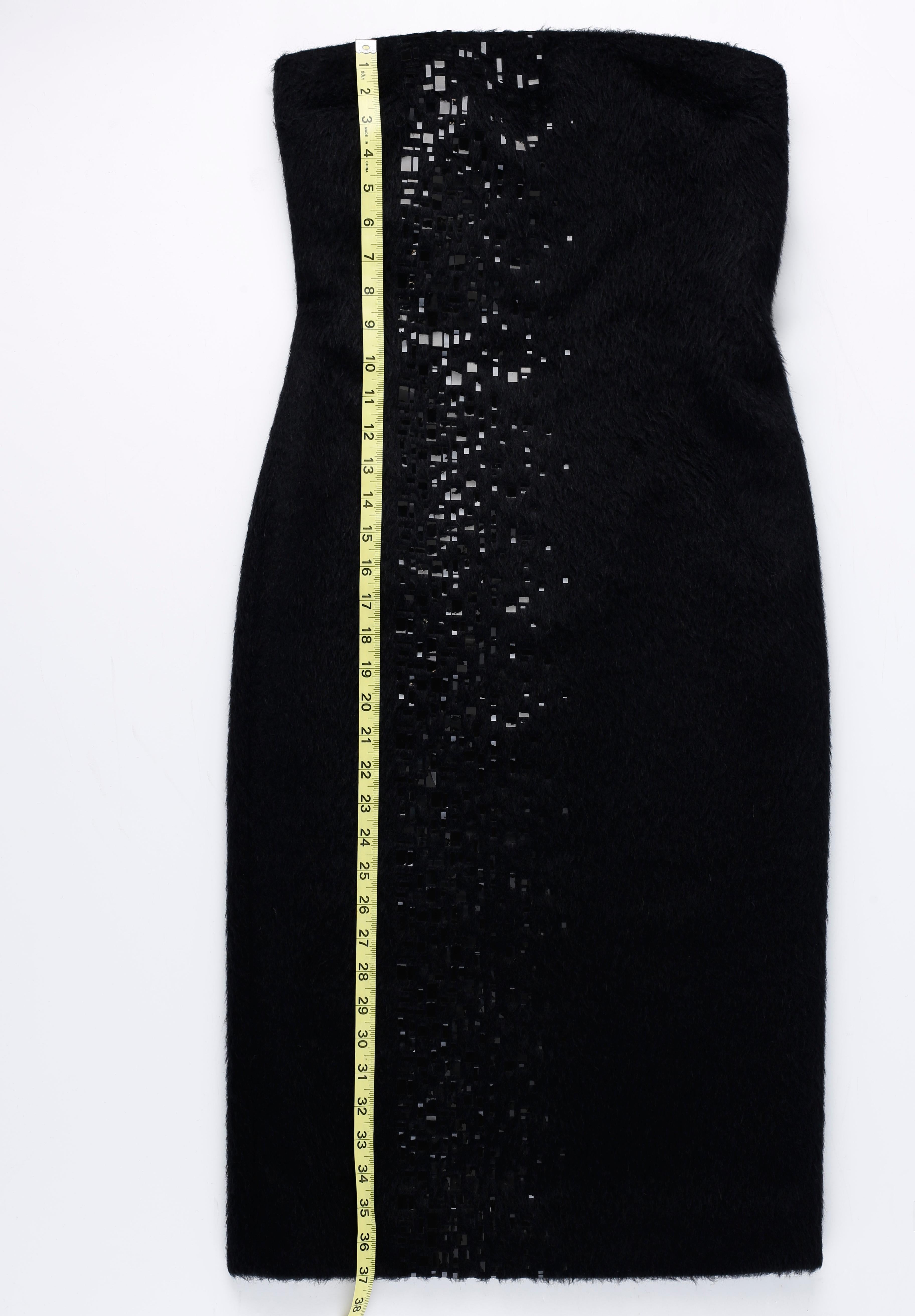 Gianni Versace F/W 1998 Vtg Black Alpaca Wool Sequin Embellished Strapless Dress For Sale 8