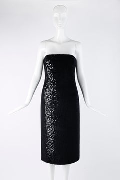 Gianni Versace F/W 1998 Vtg Schwarz Alpaka Wolle Pailletten verschönert trägerloses Kleid