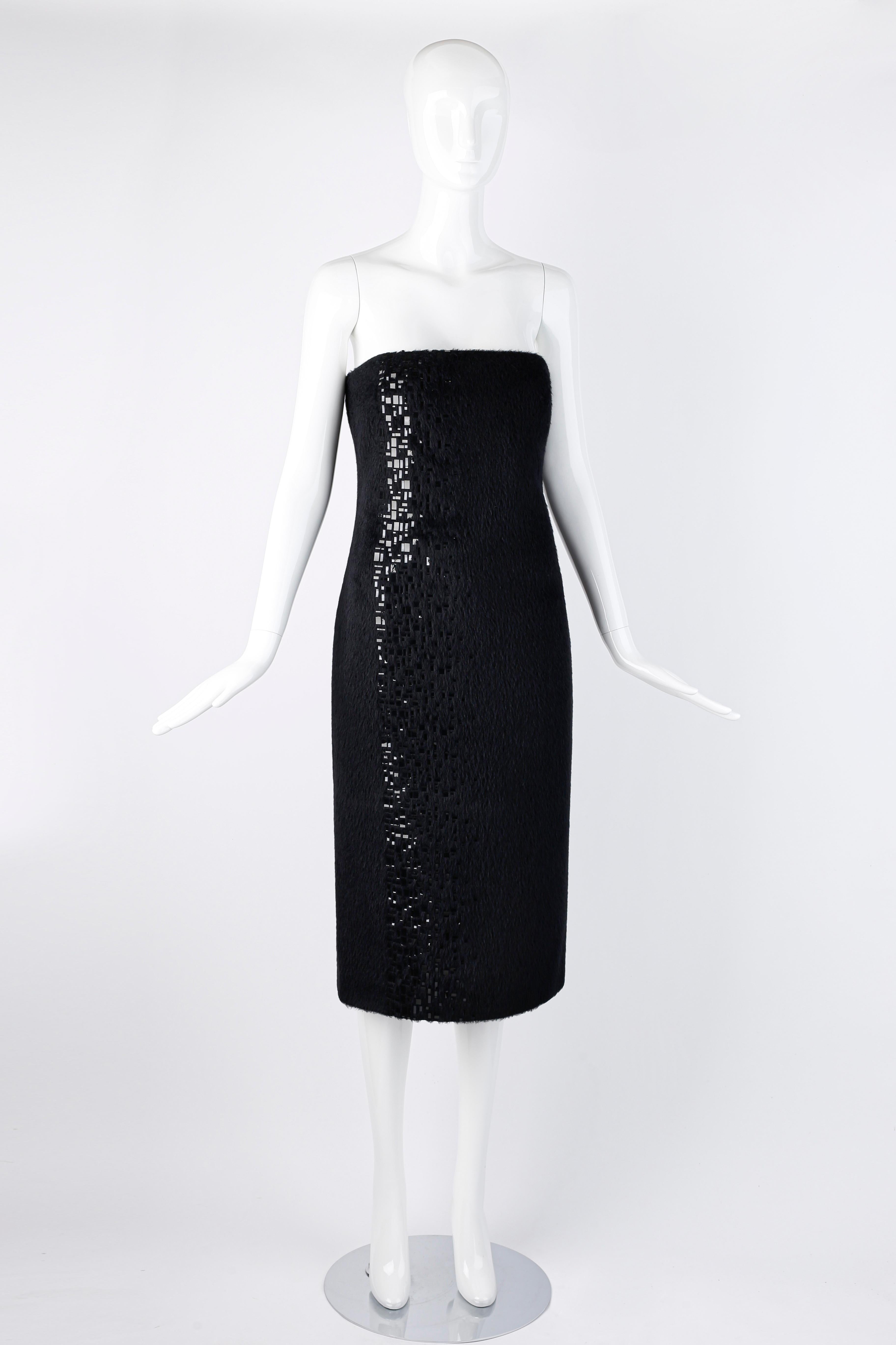 Gianni Versace F/W 1998 Vtg Black Alpaca Wool Sequin Embellished Strapless Dress In Good Condition For Sale In Chicago, IL