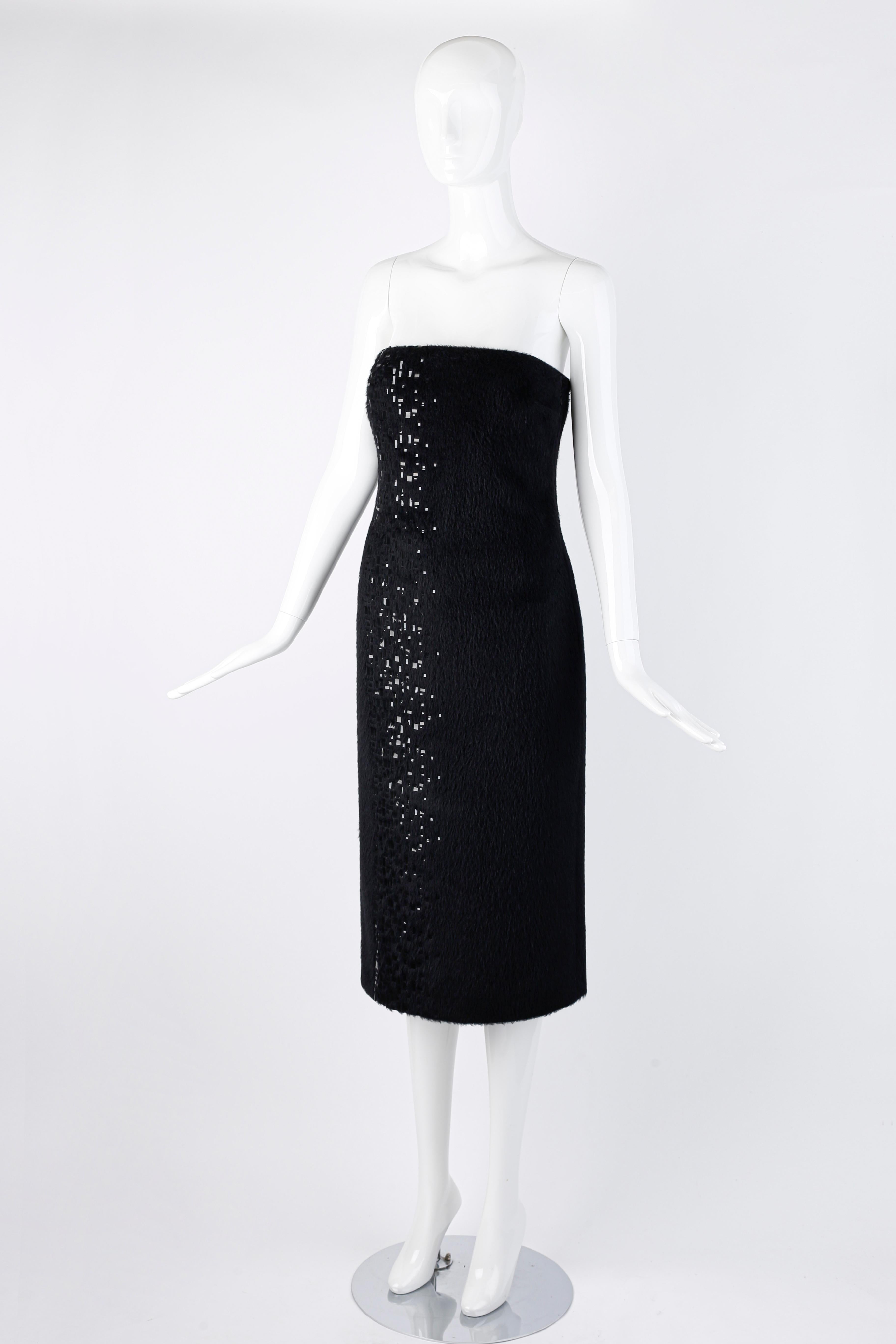 Women's Gianni Versace F/W 1998 Vtg Black Alpaca Wool Sequin Embellished Strapless Dress For Sale