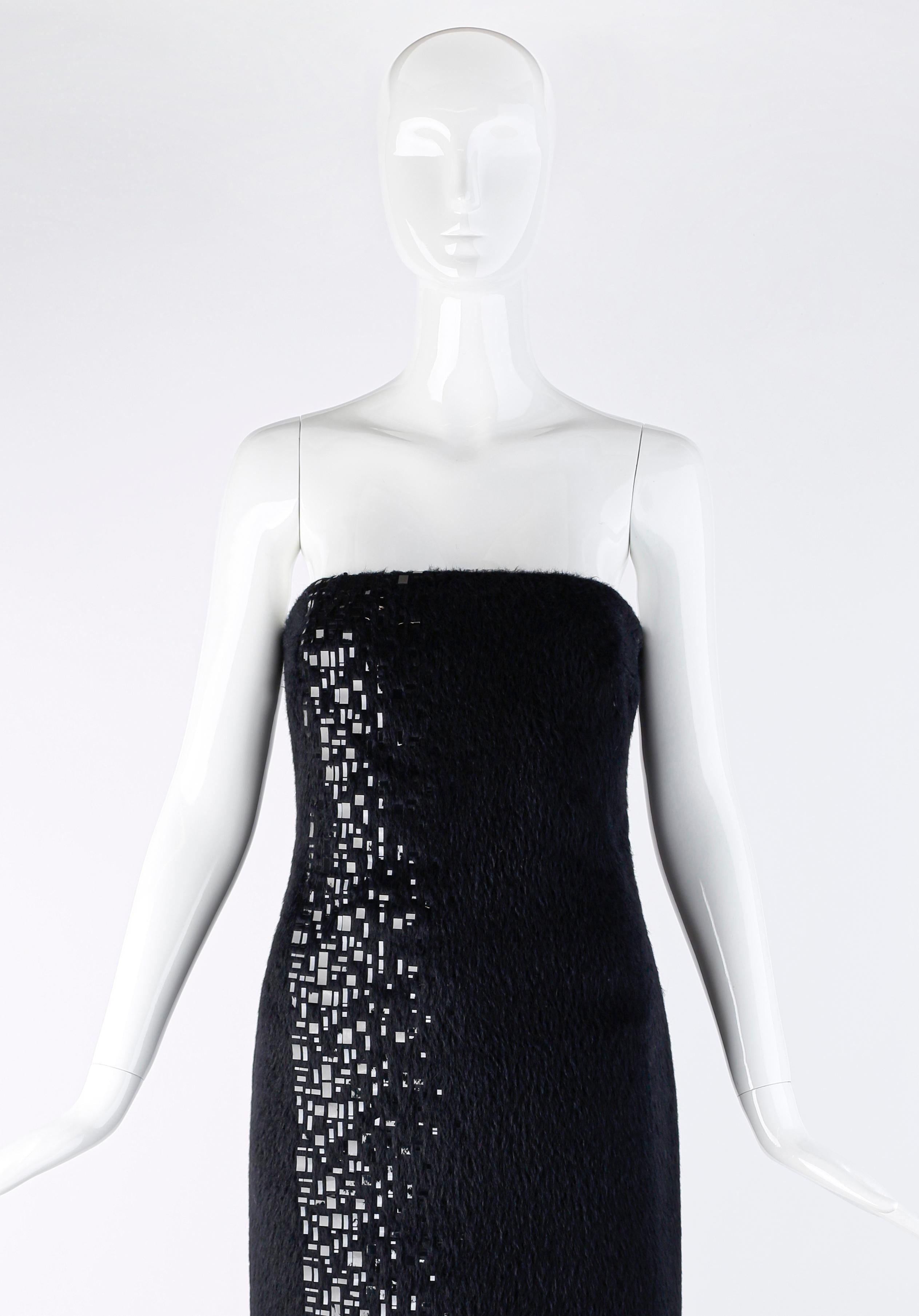 Gianni Versace F/W 1998 Vtg Black Alpaca Wool Sequin Embellished Strapless Dress For Sale 1