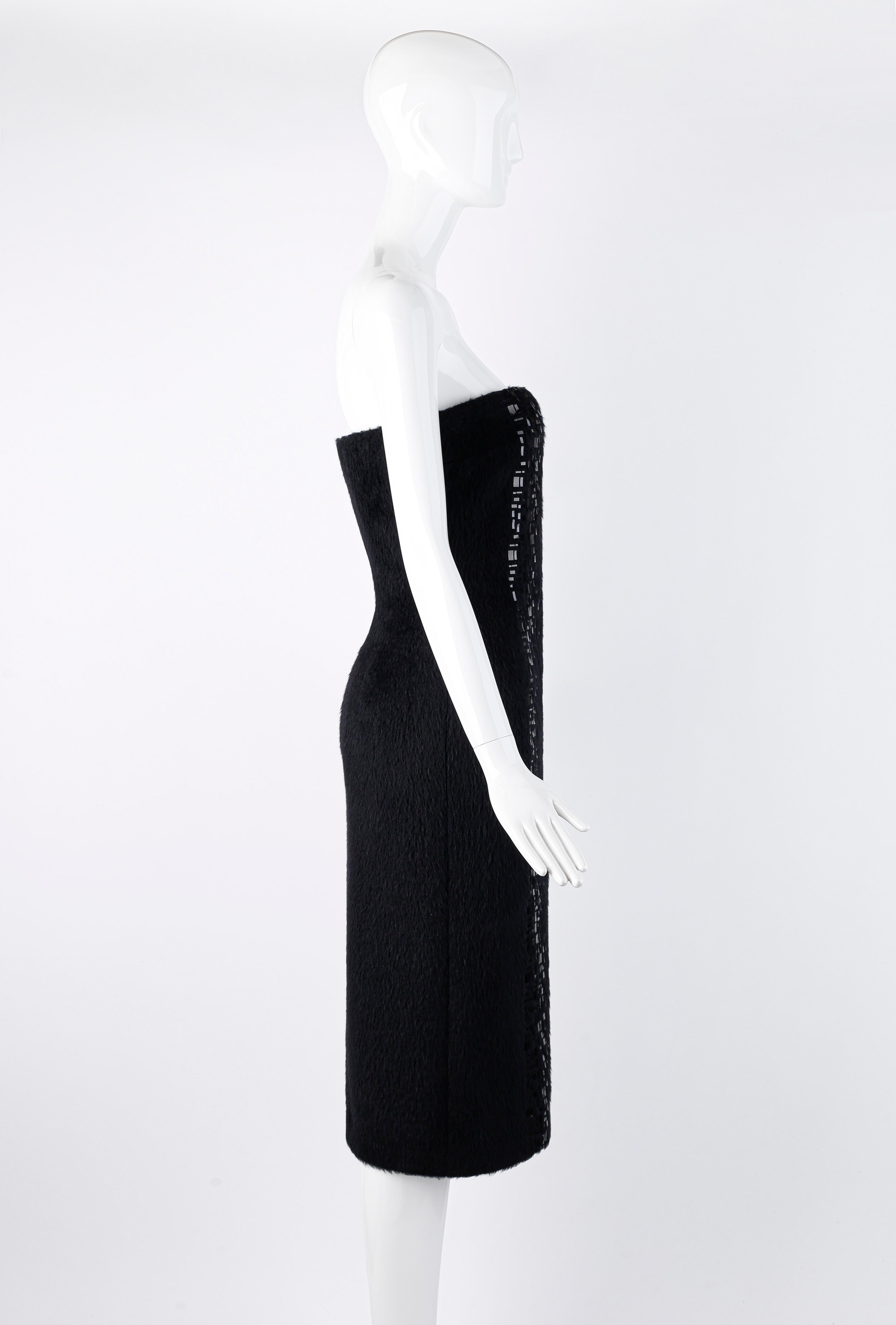 Gianni Versace F/W 1998 Vtg Black Alpaca Wool Sequin Embellished Strapless Dress For Sale 2