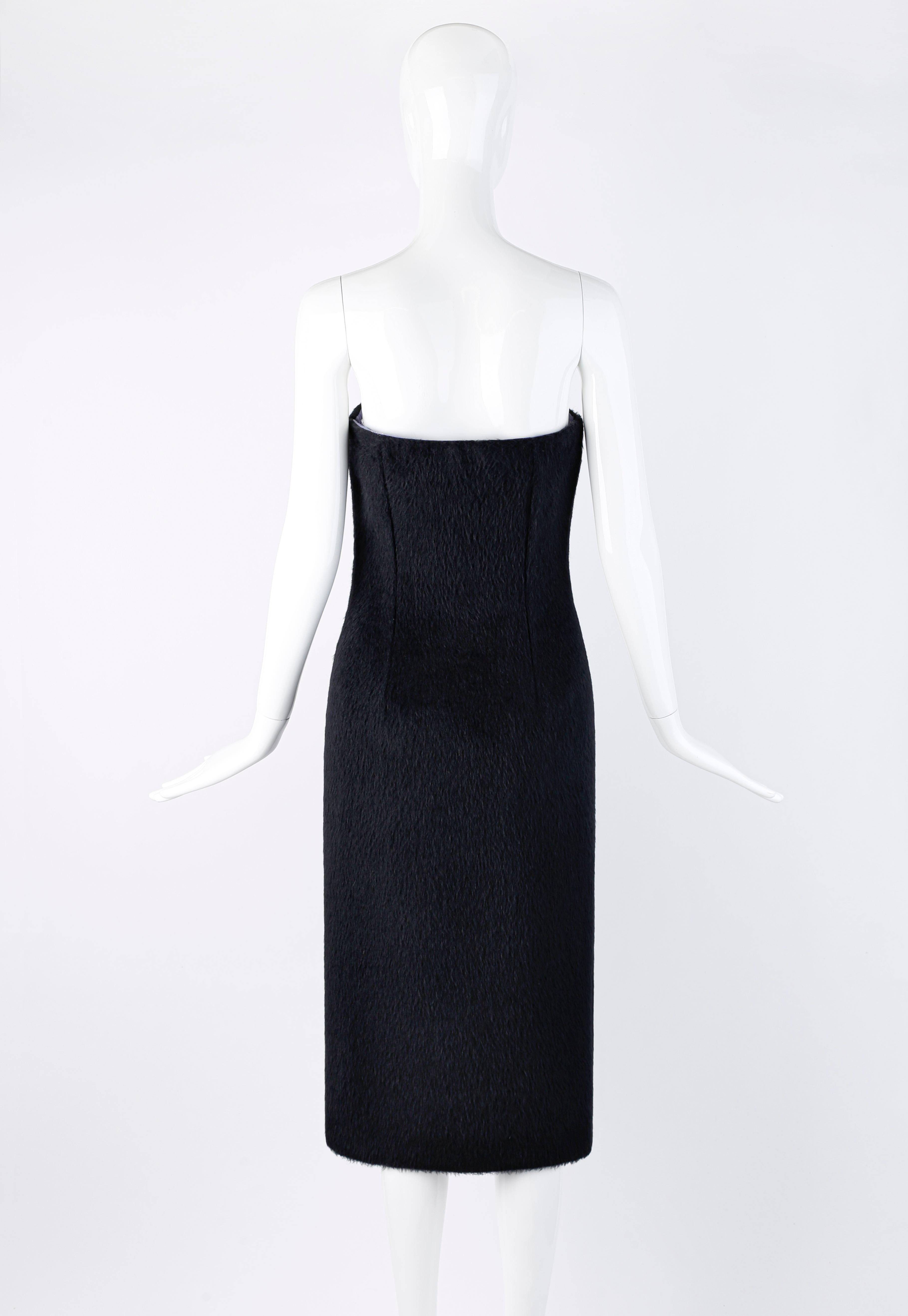 Gianni Versace F/W 1998 Vtg Black Alpaca Wool Sequin Embellished Strapless Dress For Sale 3