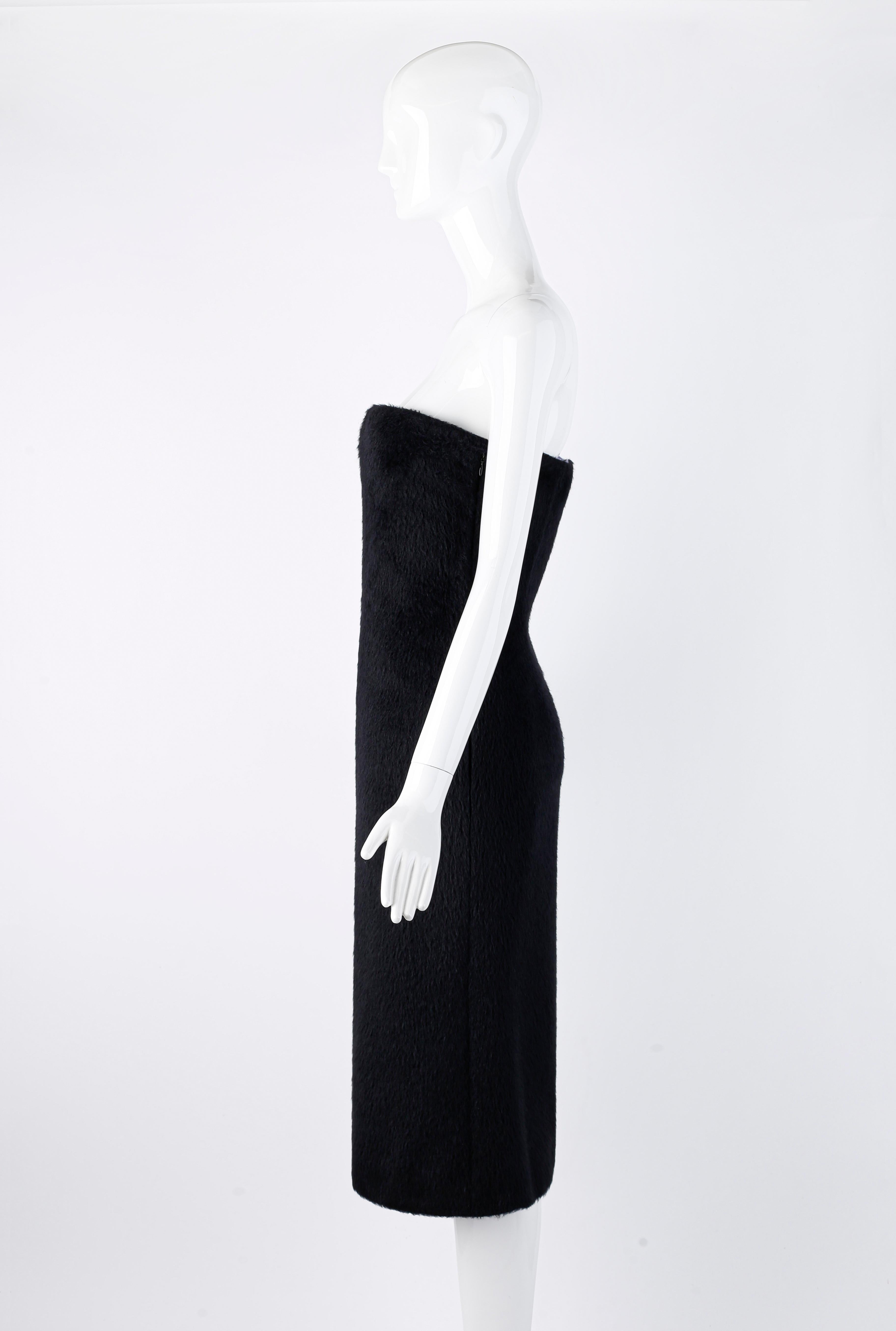 Gianni Versace F/W 1998 Vtg Black Alpaca Wool Sequin Embellished Strapless Dress For Sale 4