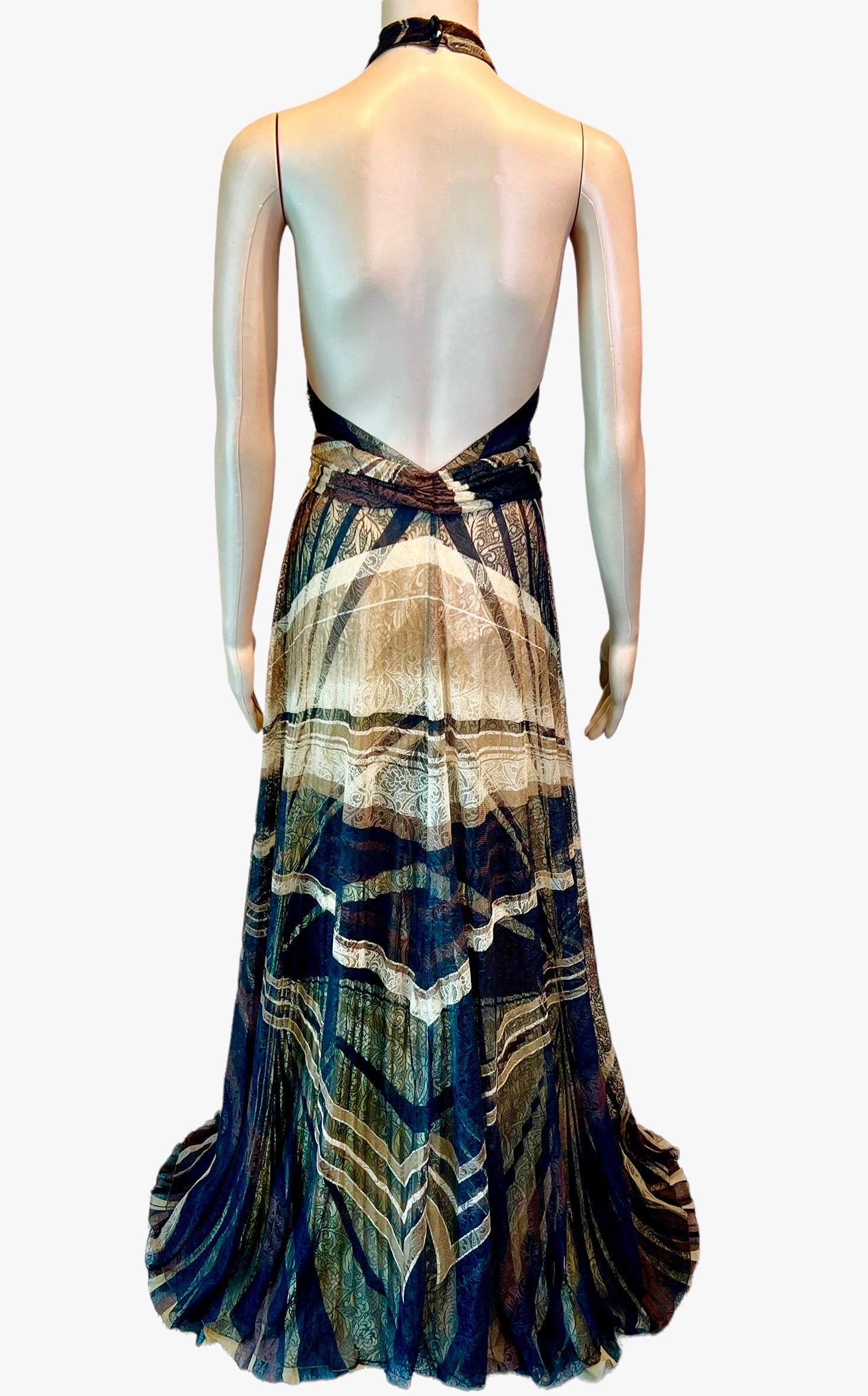 Gianni Versace F/W 2000 Runway Plunging Lace Silk Backless Evening Dress Gown For Sale 4