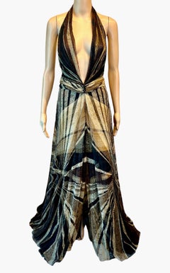 Gianni Versace F/W 2000 Runway Plunging Lace Silk Backless Evening Dress Gown