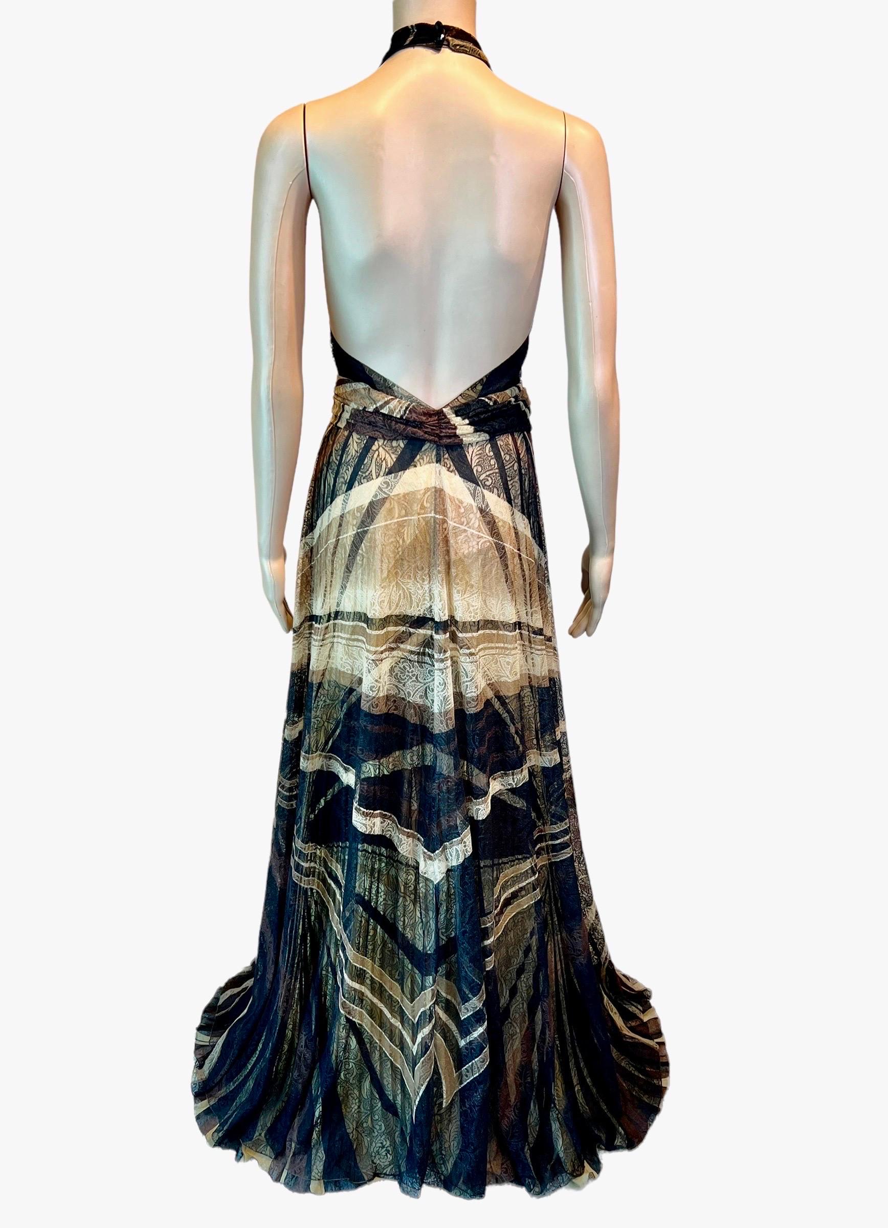 Women's Gianni Versace F/W 2000 Runway Plunging Lace Silk Backless Evening Dress Gown For Sale