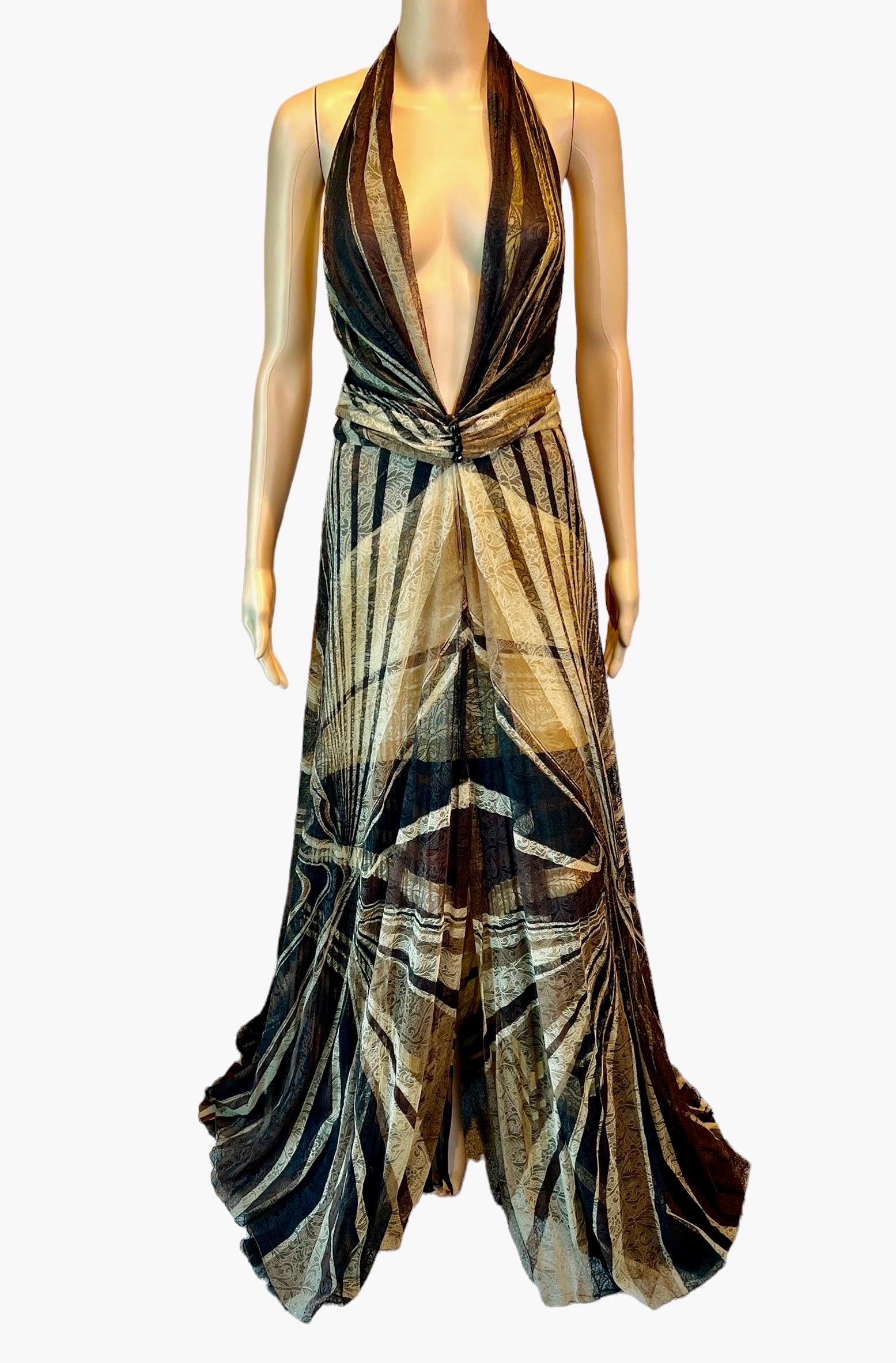 Gianni Versace F/W 2000 Runway Plunging Lace Silk Backless Evening Dress Gown For Sale 1