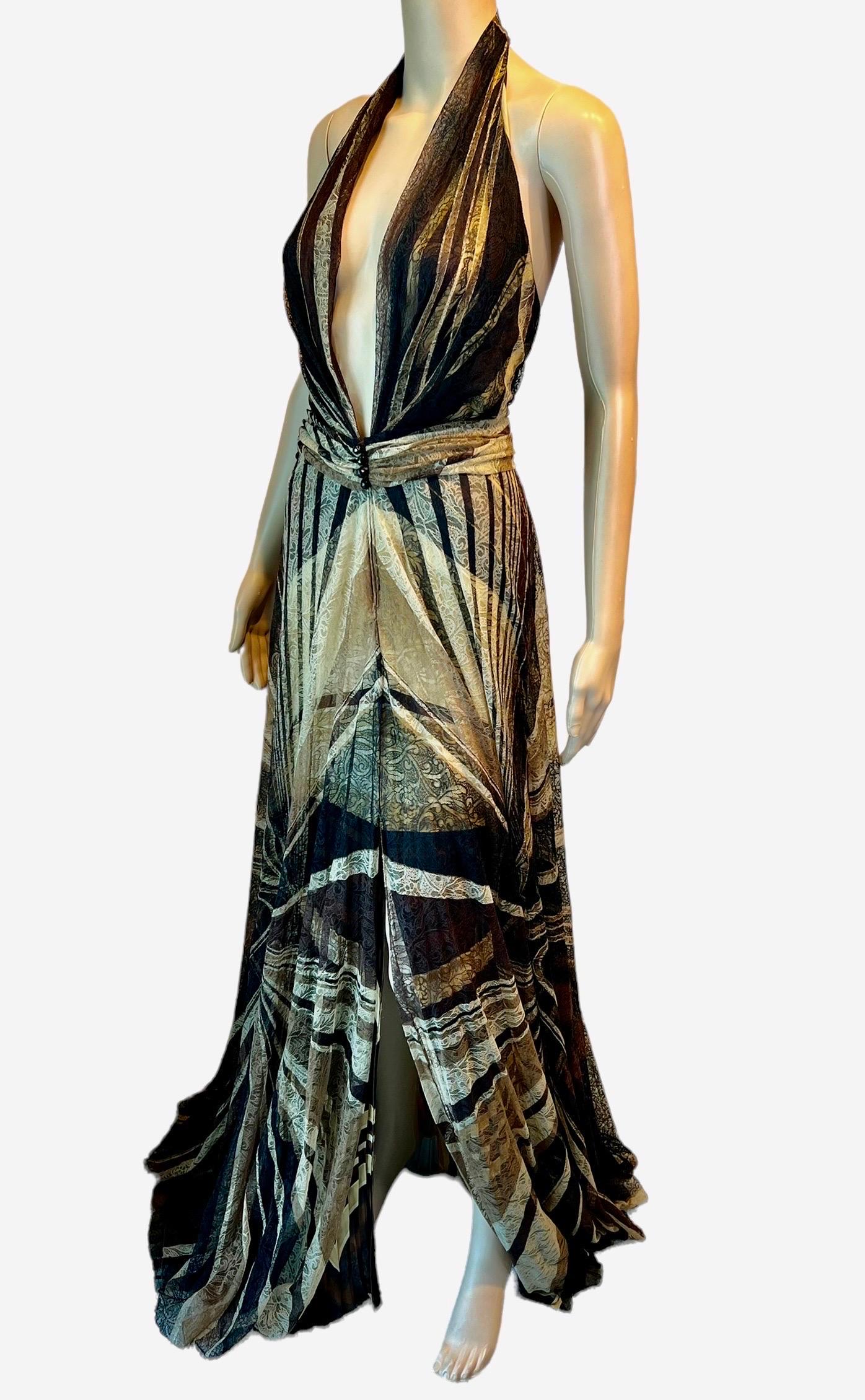Gianni Versace F/W 2000 Runway Plunging Lace Silk Backless Evening Dress Gown For Sale 2
