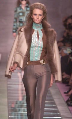 Gianni Versace F/W 2000 runway Suede leather & blue python turtleneck top