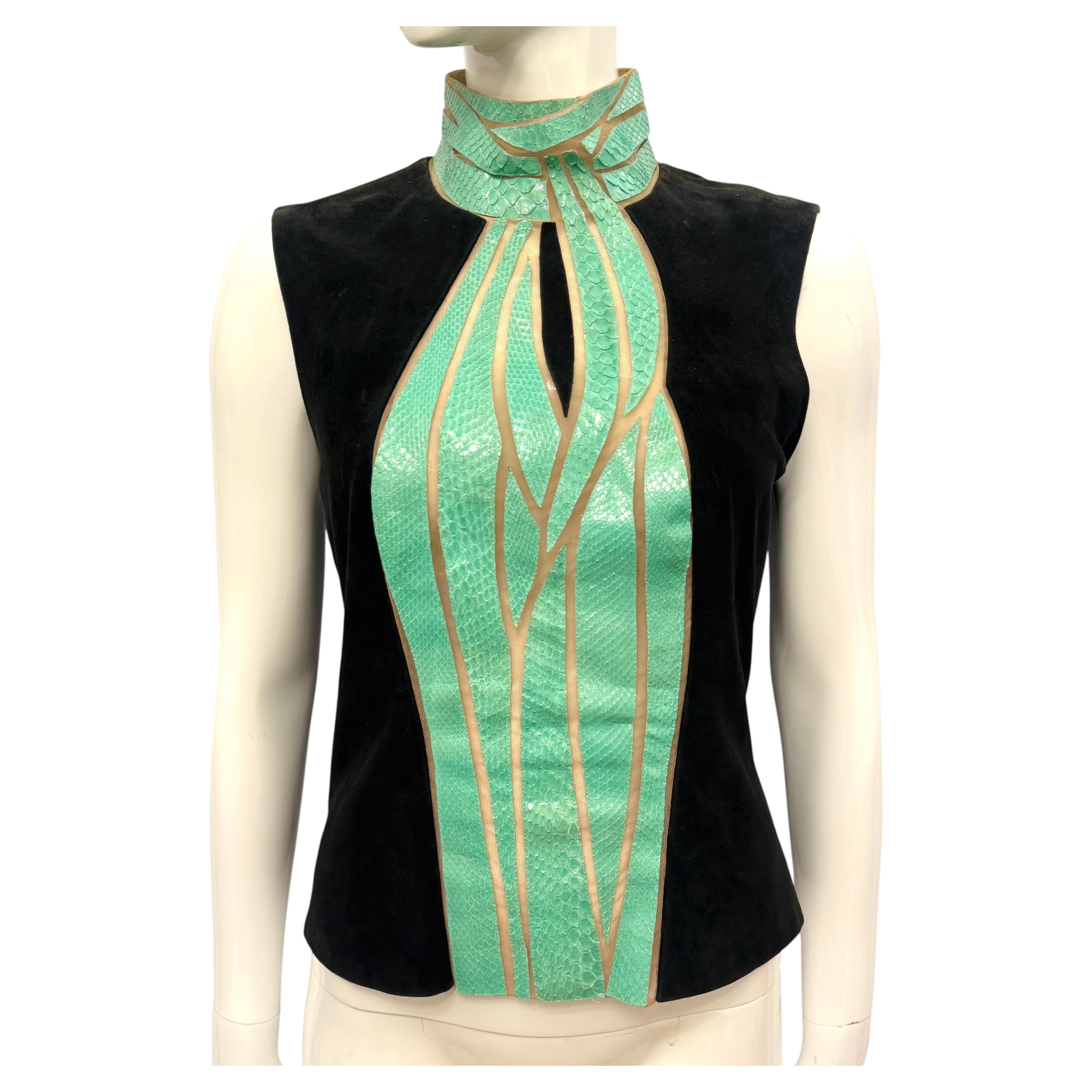 Gianni Versace F/W 2000 Laufsteg Rollkragenpullover aus Wildleder und blauem Python im Angebot