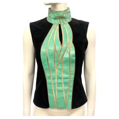 Gianni Versace F/W 2000 runway Suede leather & blue python turtleneck top