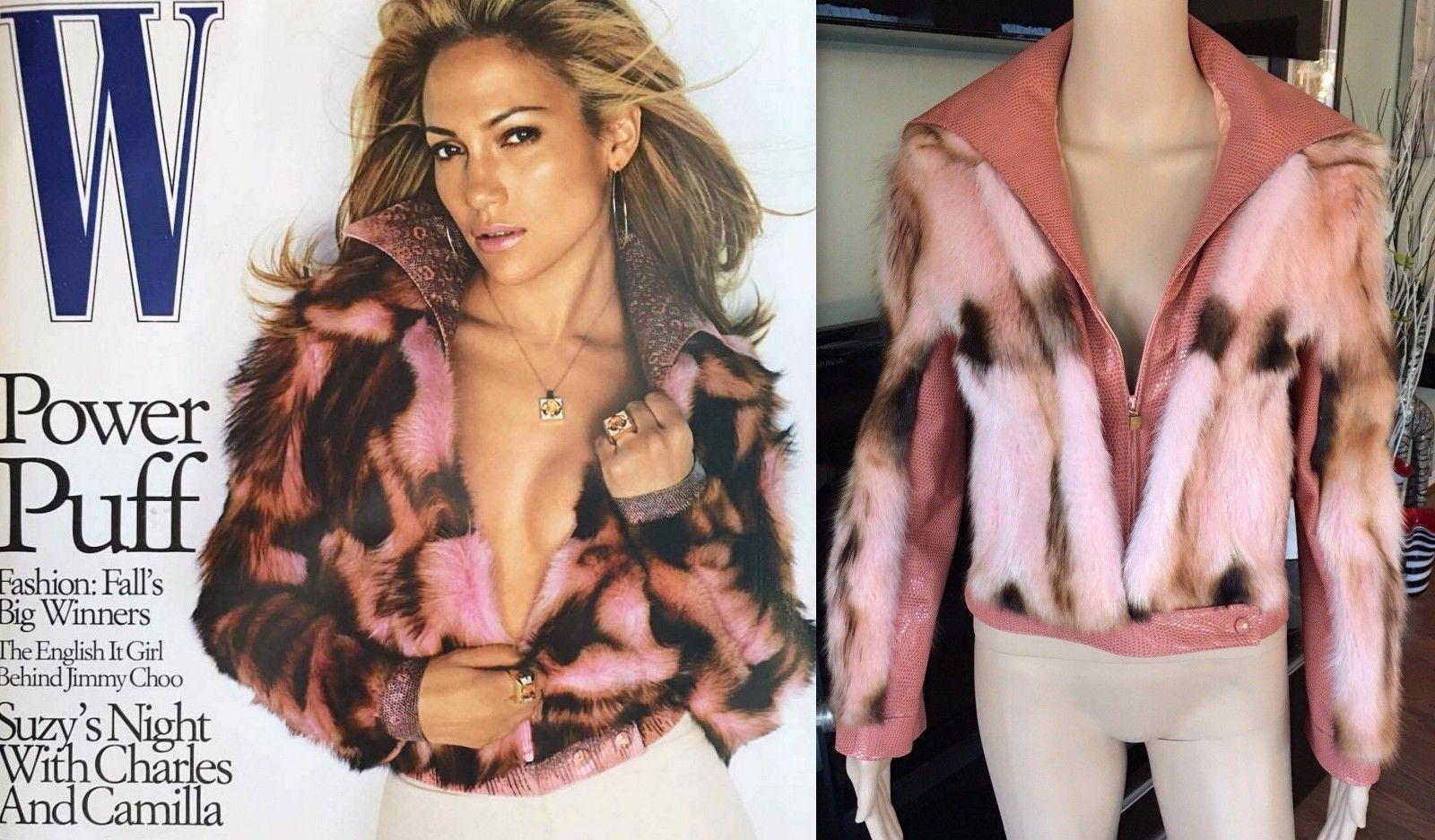 Brown Gianni Versace F/W 2000 Runway Vintage Pink Leather & Fur Jacket Coat 