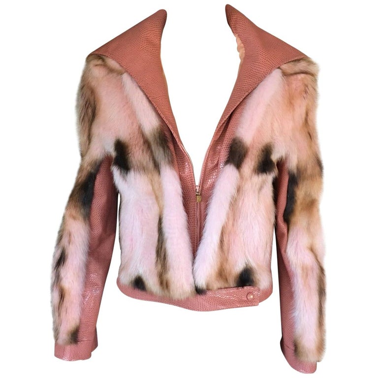 Gianni Versace F/W 2000 Runway Vintage Pink Leather and Fur Jacket Coat at  1stDibs