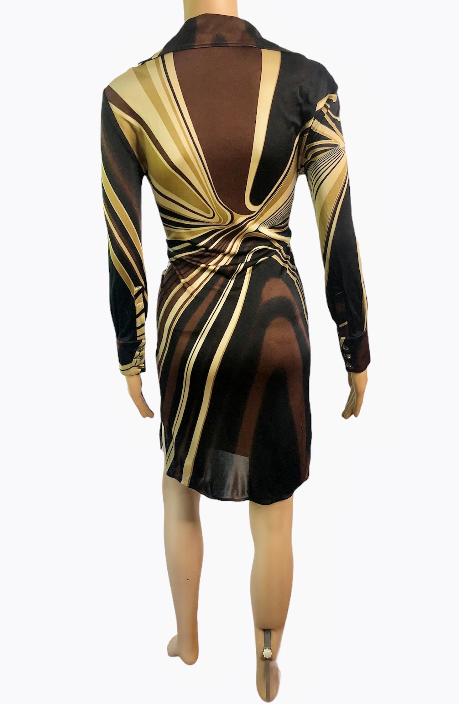 Gianni Versace F/W 2000 Wrap Plunged Geometric Print Dress IT 38




