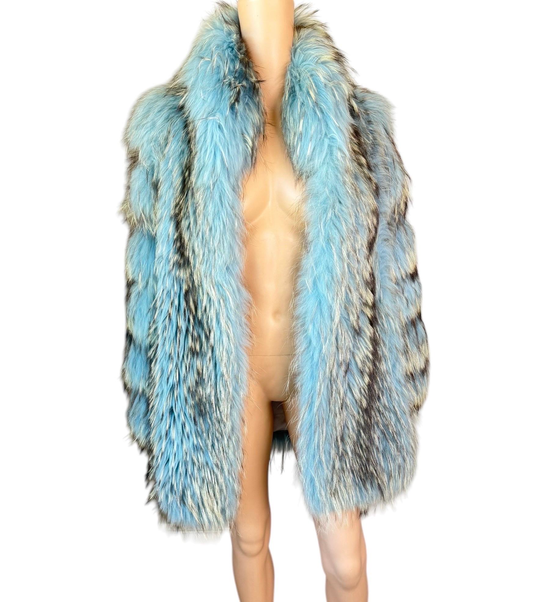 Gianni Versace F/W 2001 Blue Marmot Fur Jacket Coat For Sale 6