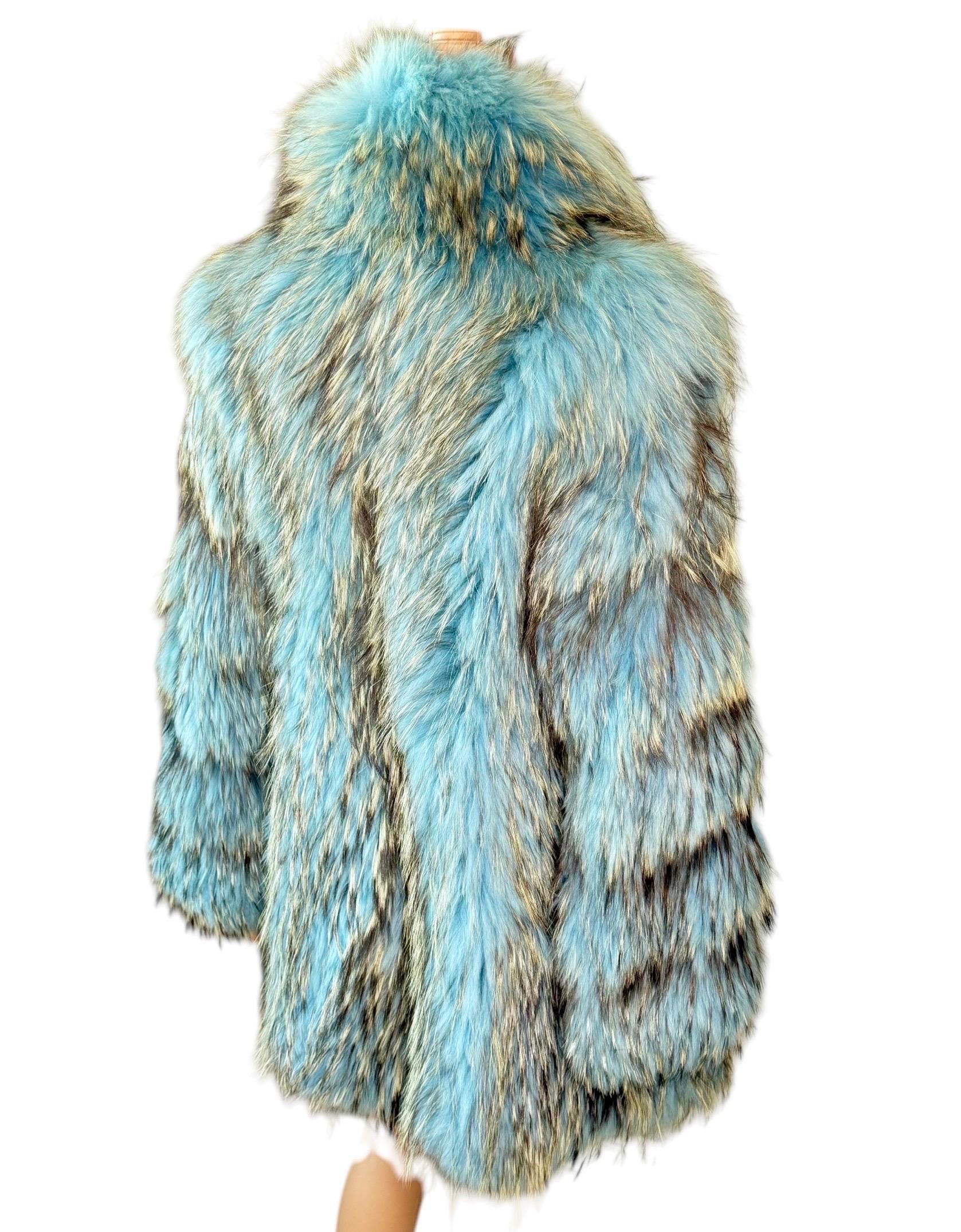 Gianni Versace F/W 2001 Blue Marmot Fur Jacket Coat For Sale 7