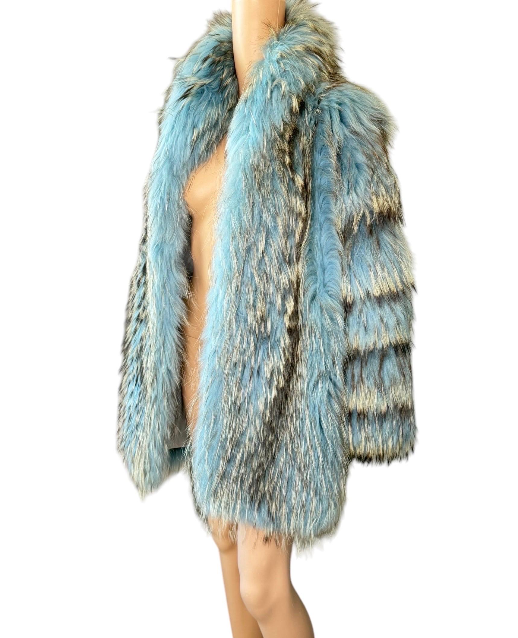 Gianni Versace F/W 2001 Blue Marmot Fur Jacket Coat For Sale 8