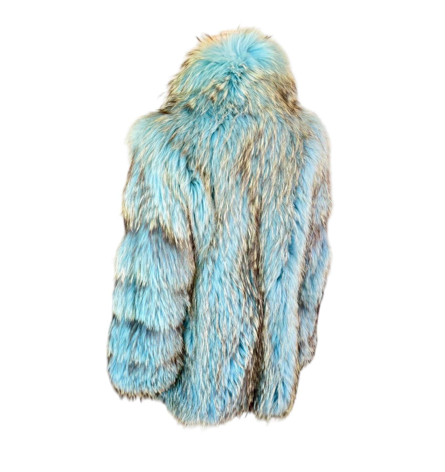 Gianni Versace F/W 2001 Blue Marmot Fur Jacket Coat For Sale 9
