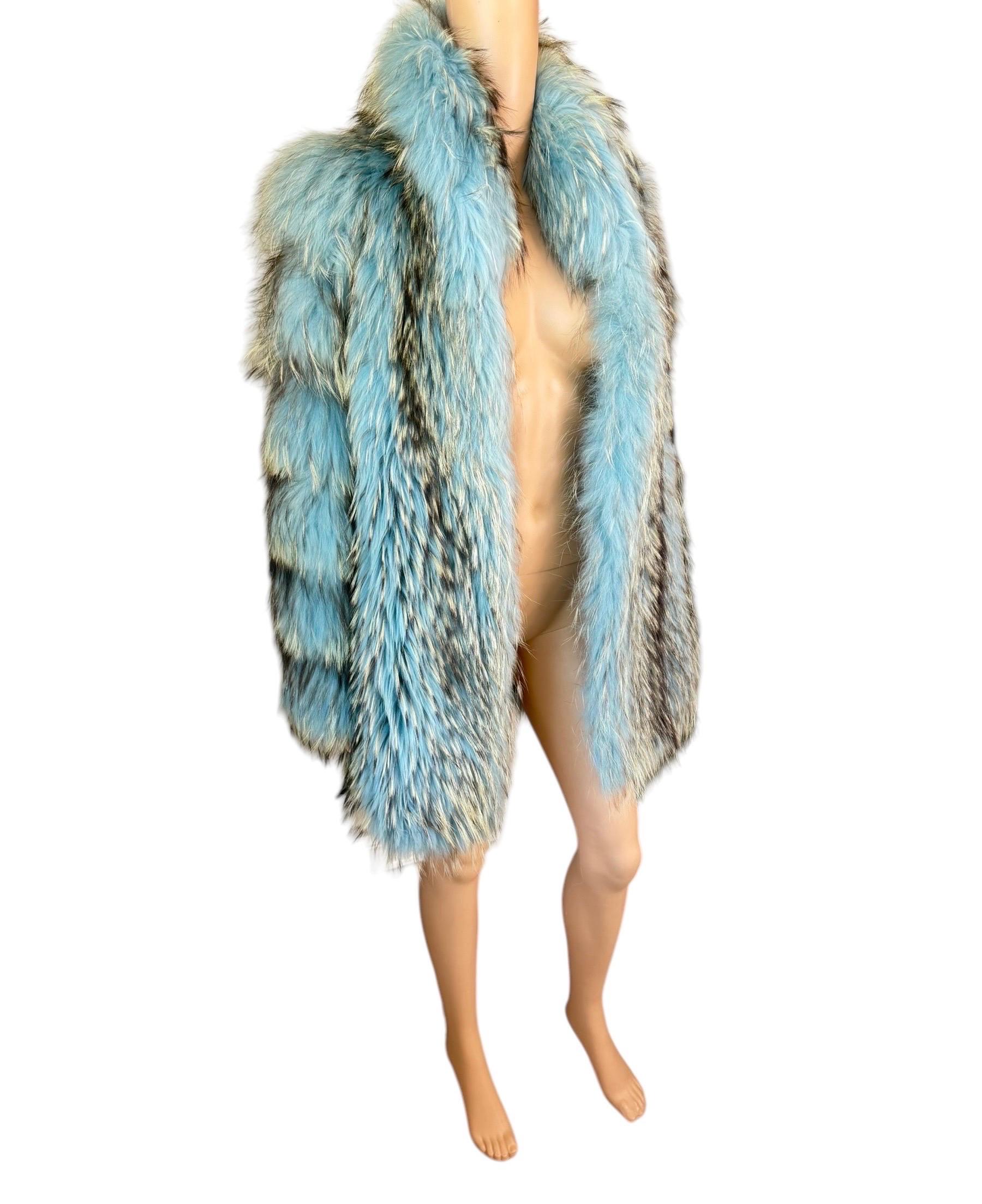 Gianni Versace F/W 2001 Blue Marmot Fur Jacket Coat For Sale 10