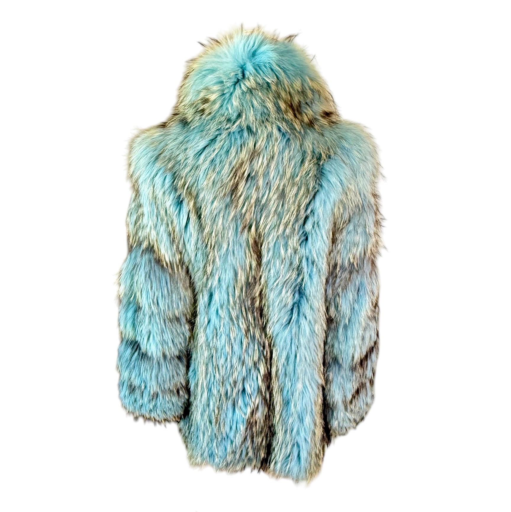 Gianni Versace F/W 2001 Blue Marmot Fur Jacket Coat For Sale 11