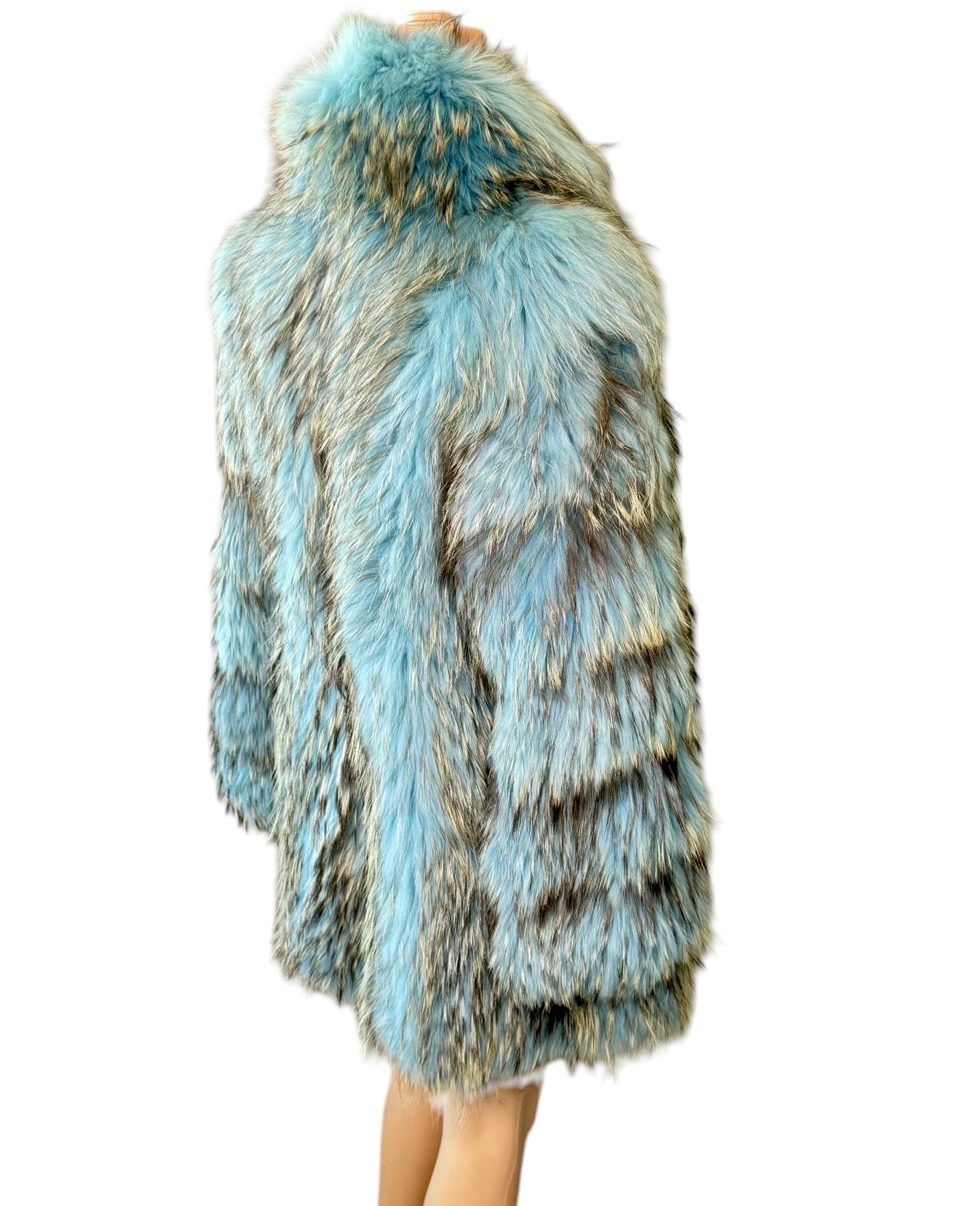 Gianni Versace F/W 2001 Blue Marmot Fur Jacket Coat For Sale 12