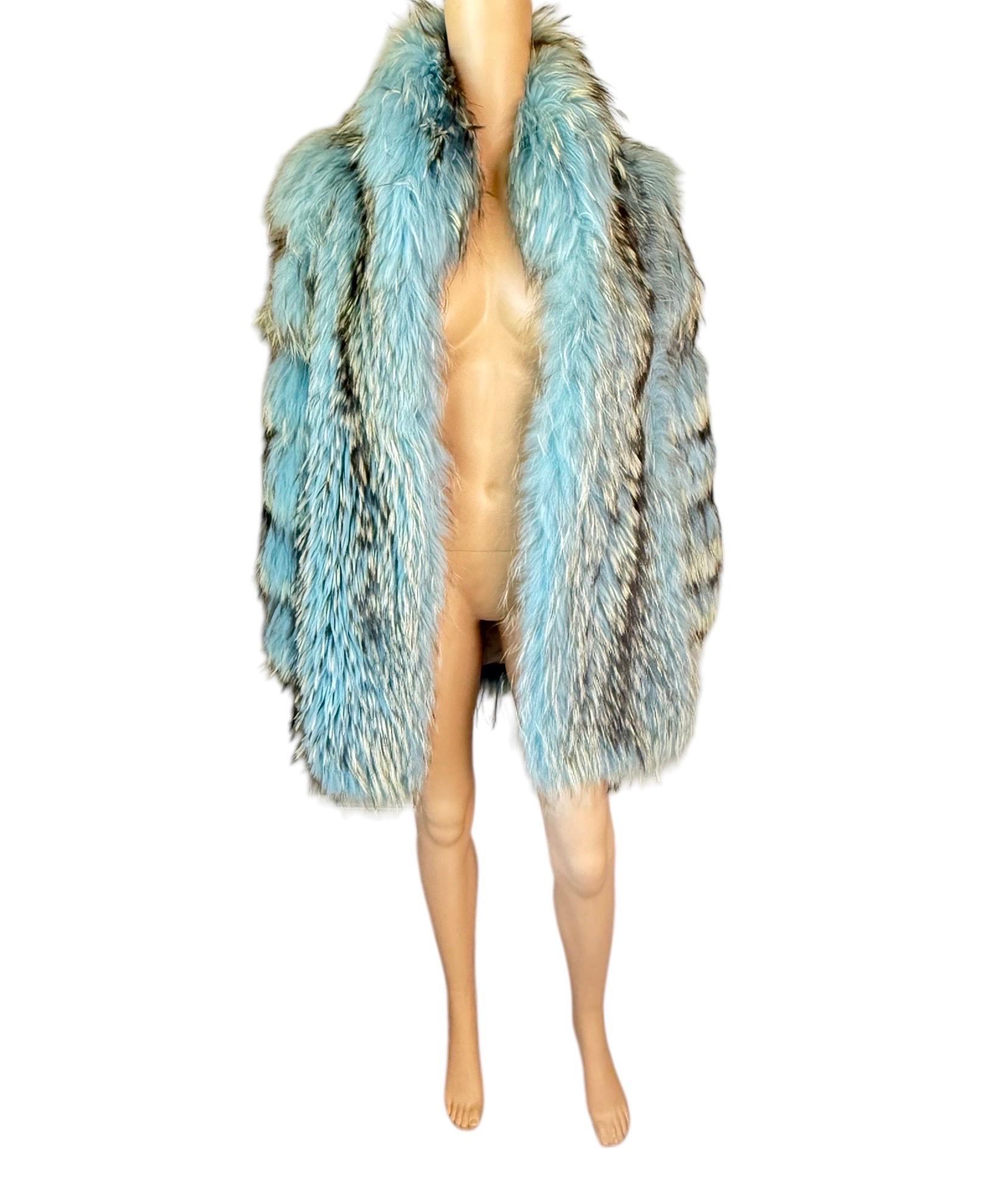 Gianni Versace F/W 2001 Blue Marmot Fur Jacket Coat For Sale 13