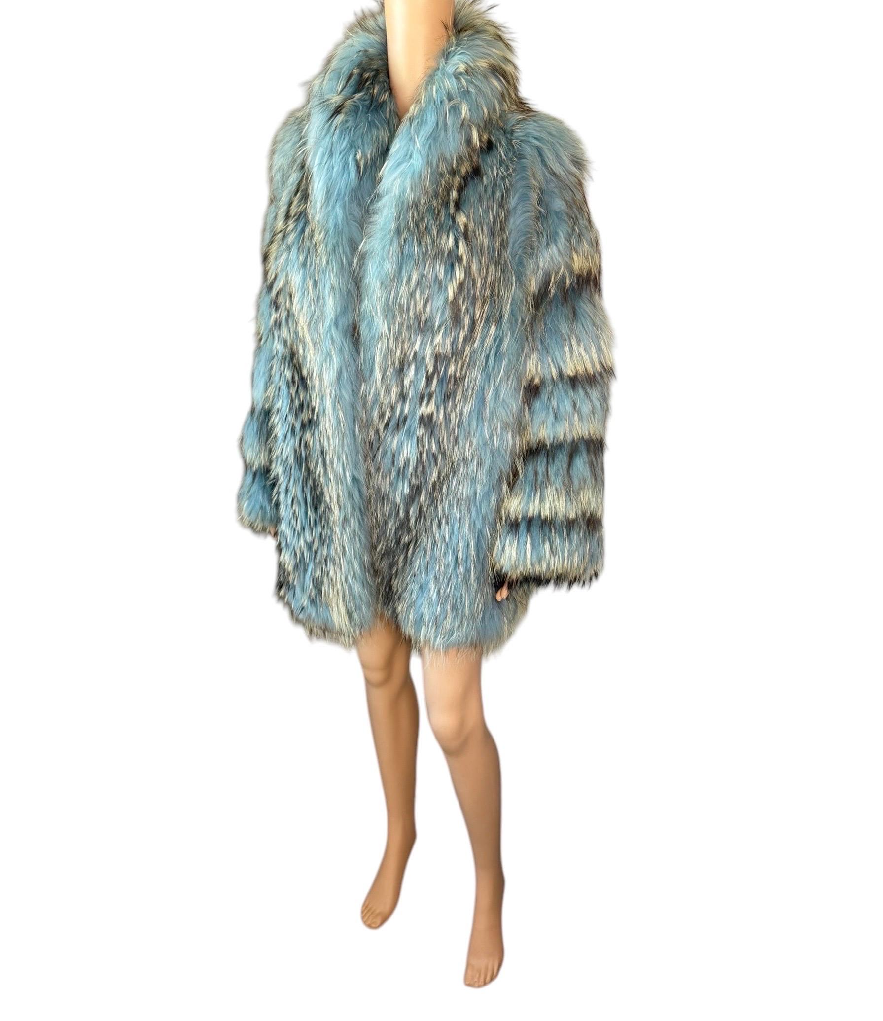 Gianni Versace F/W 2001 Blue Marmot Fur Jacket Coat For Sale 14