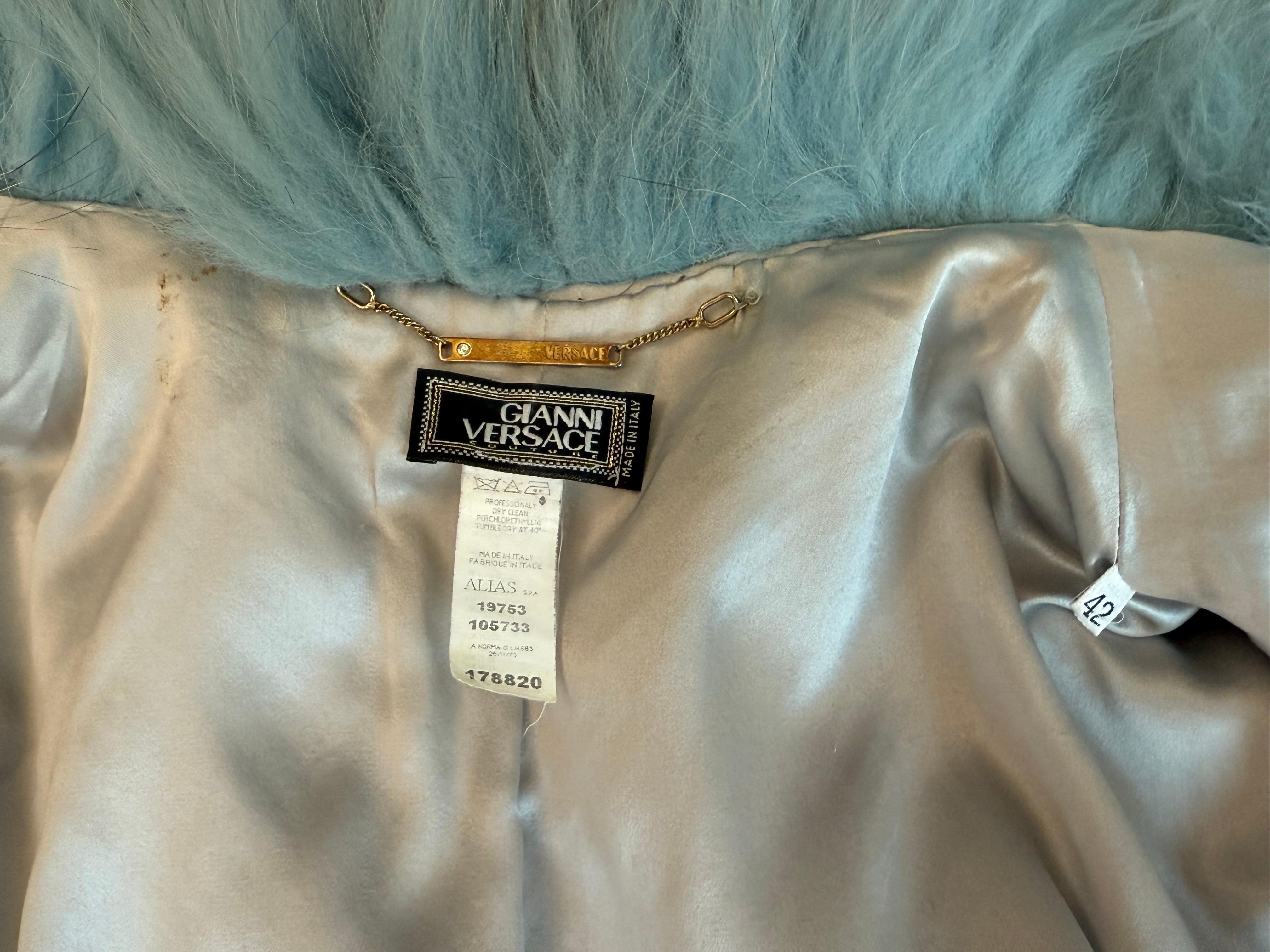 Gianni Versace F/W 2001 Blue Marmot Fur Jacket Coat For Sale 16