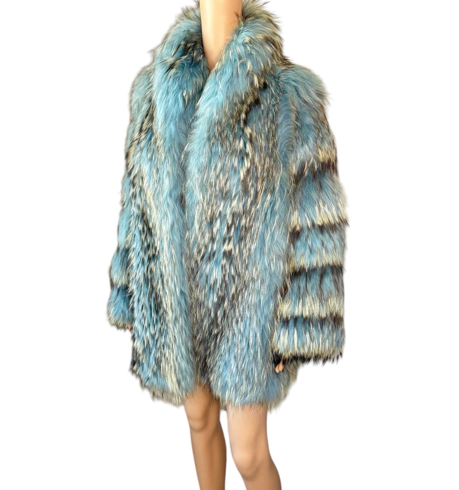 Gianni Versace F/W 2001 Blue Marmot Fur Jacket Coat In Good Condition For Sale In Naples, FL