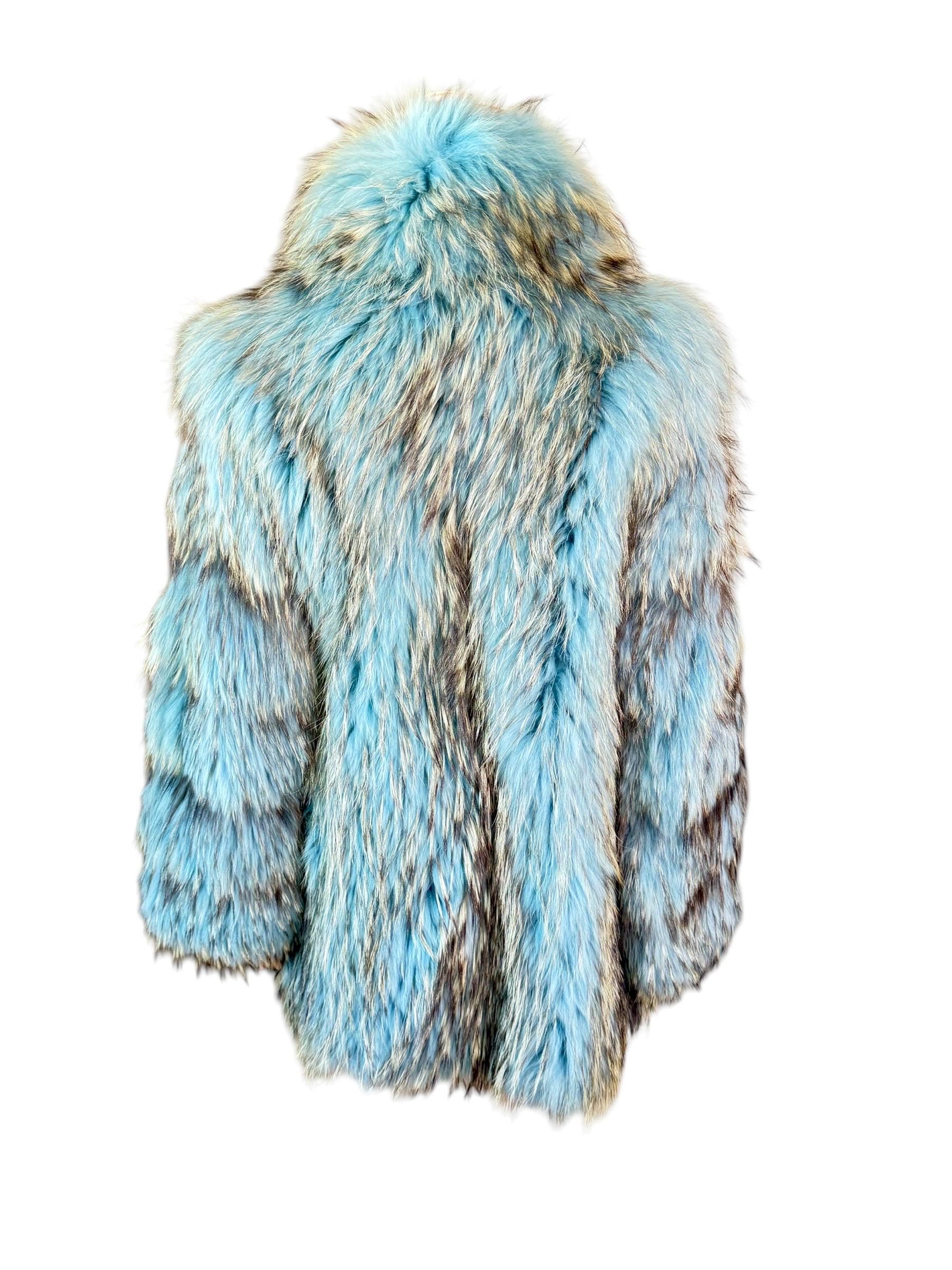 Women's Gianni Versace F/W 2001 Blue Marmot Fur Jacket Coat For Sale