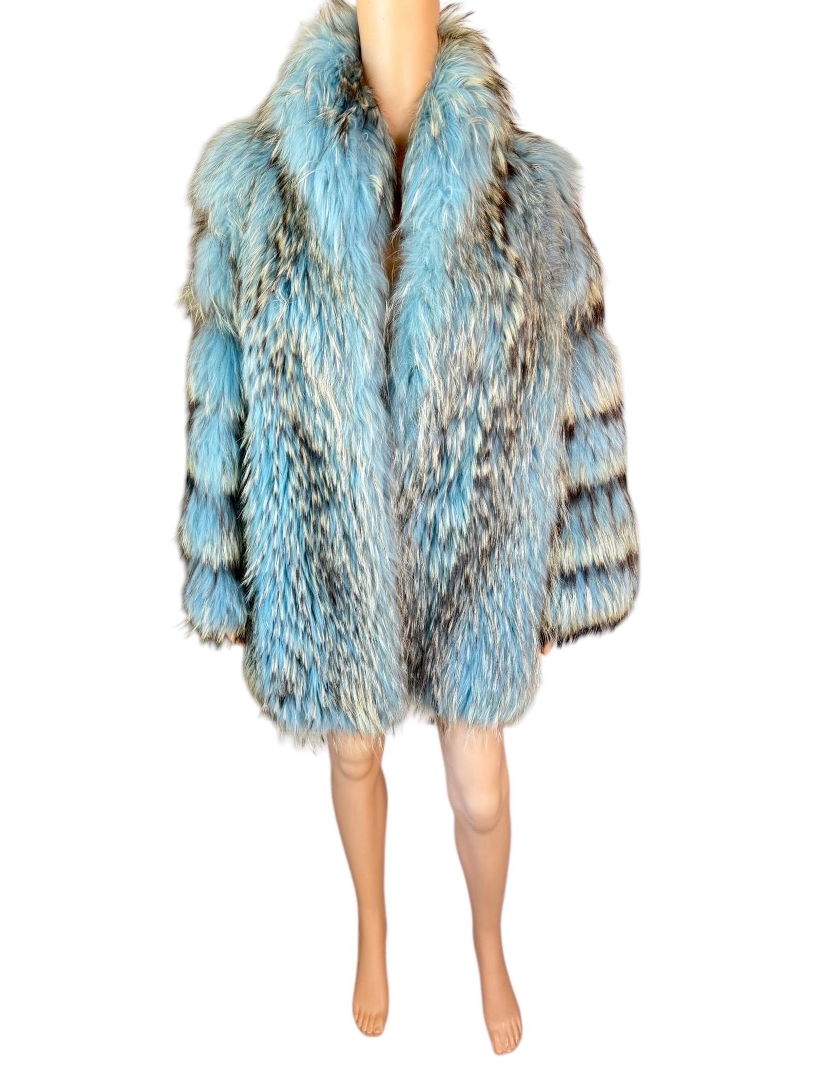 Gianni Versace F/W 2001 Blue Marmot Fur Jacket Coat For Sale 1